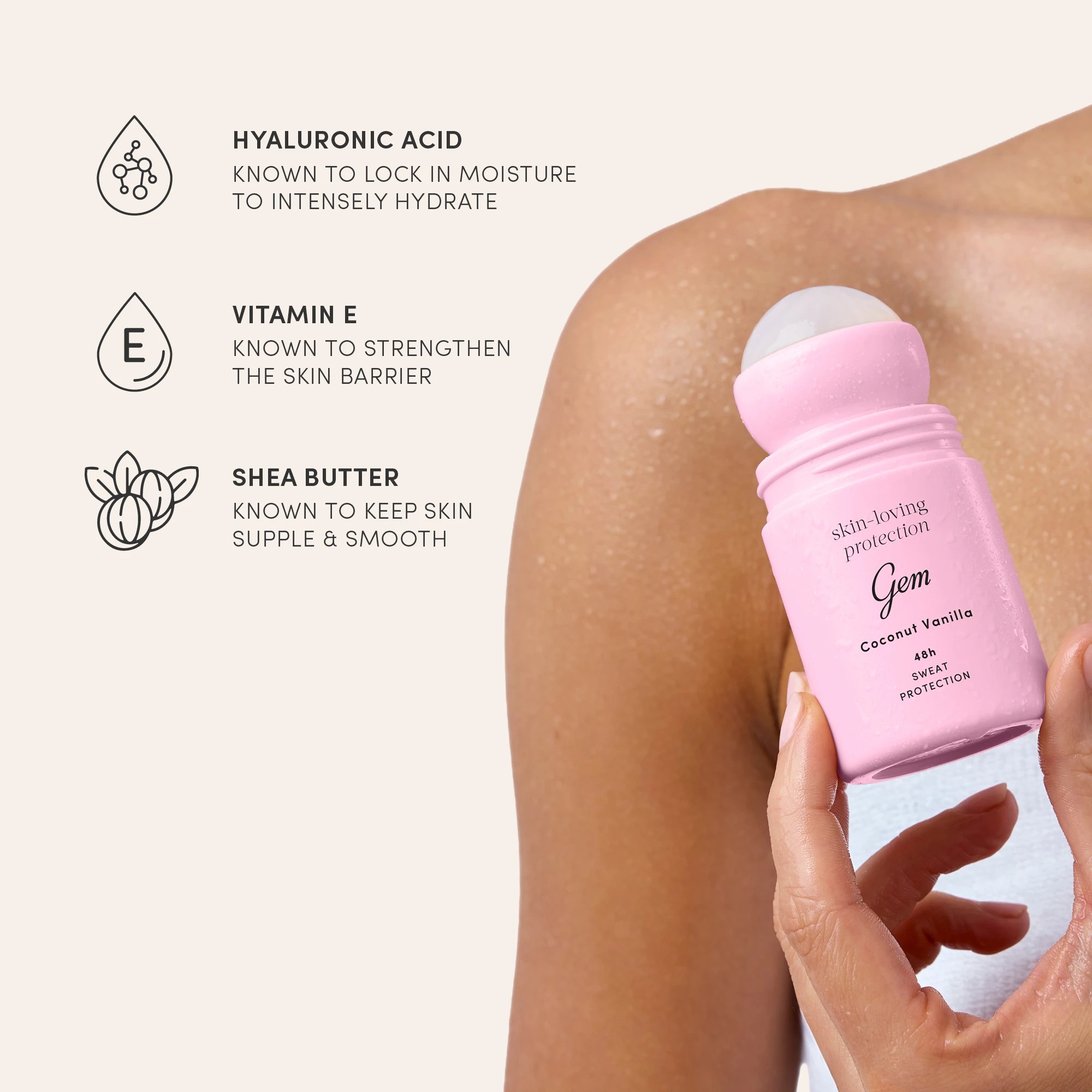 6 Gem Skin Loving Roll on Deodorant 50ml - Coconut & Vanilla, 6 of 6