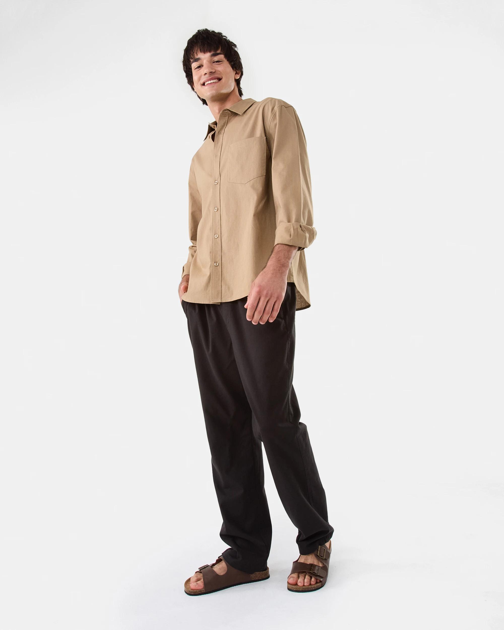 3 Long Sleeve Cotton Linen Shirt UNI BEIGE, 3 of 7