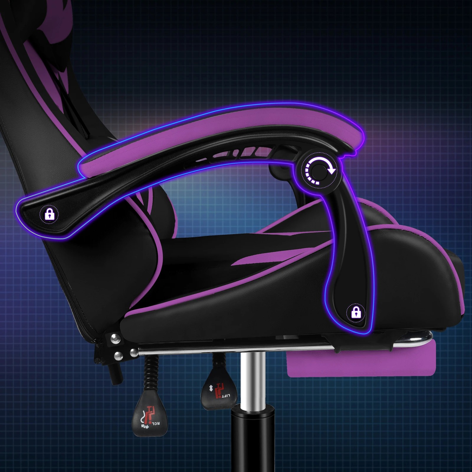 2 Alfordson Gaming Office Chair Massage Computer Footrest Leather - Purple, 2 of 10