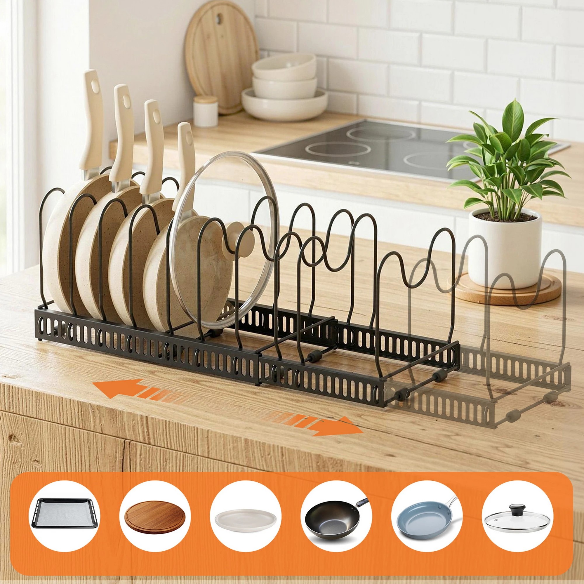 4 Artiss Expandable Pots and Pans Organizer Rack Cookware Holder Kitchen Cabinet Rack - Black, 4 of 7