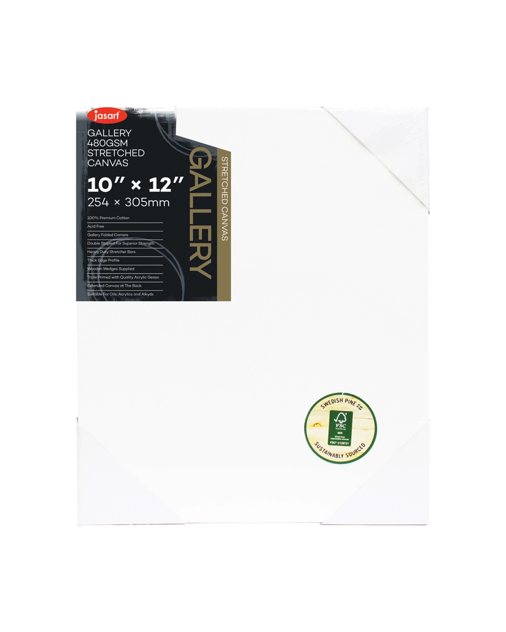 1 Jasart Gallery Thick Edge Cotton Stretched Canvas 480GSM 12x10 Inches - White, 1 of 1