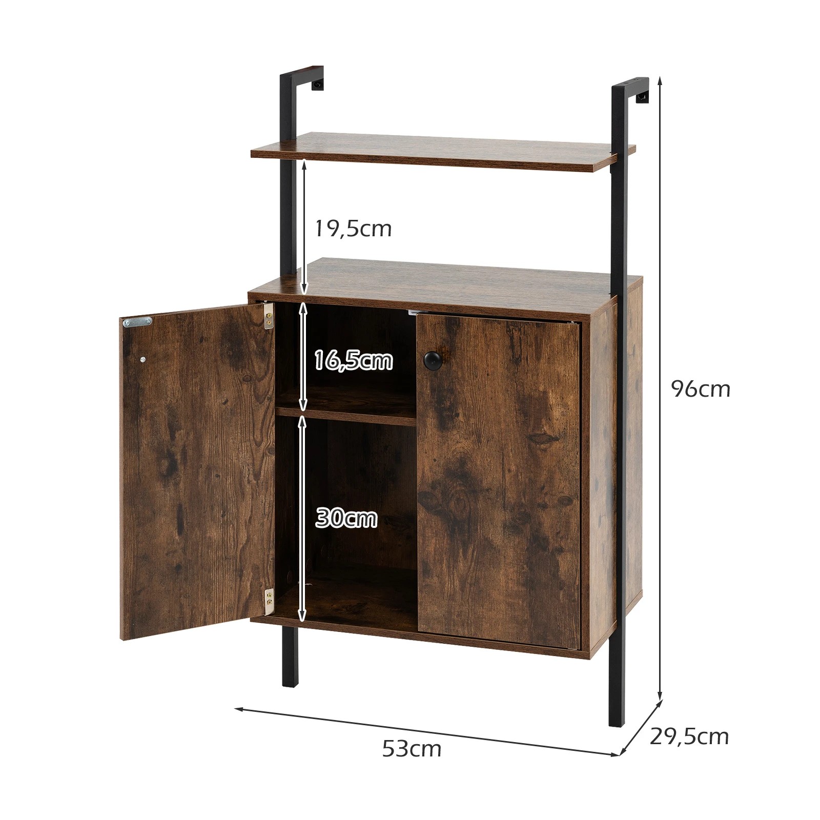 4 Costway Wall Mount Bookcase 4-Tier Bookshelf Double-Door Cabinet Metal Display Storage Shelf - Brown, 4 of 4