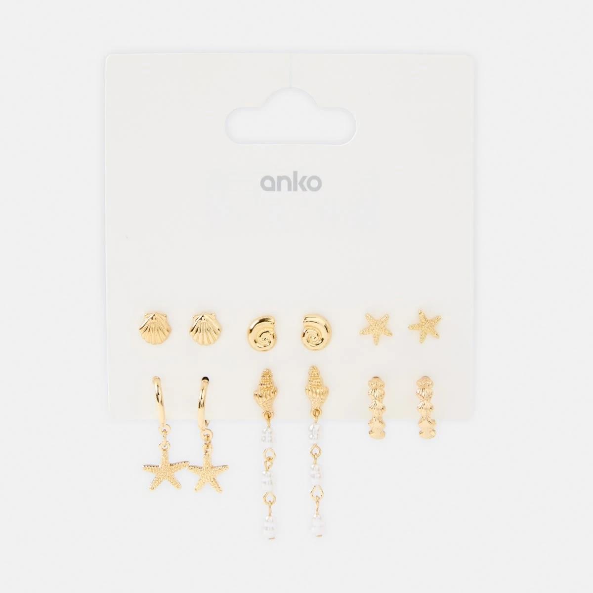 5 6 Pack Beach Stud and Hoop Earrings - Gold Tone Gold, 5 of 5