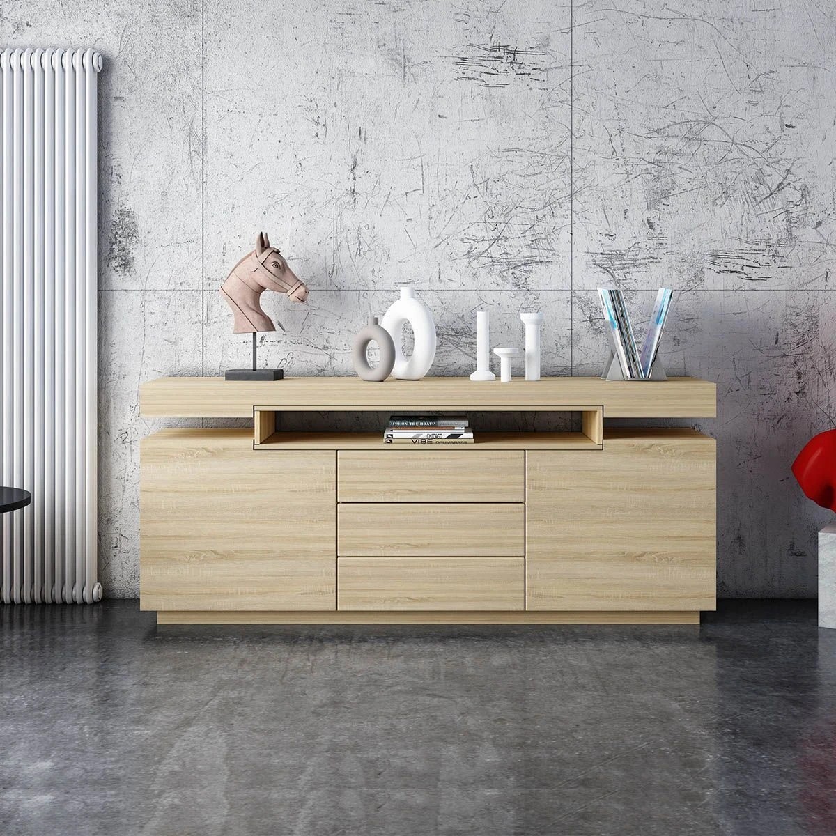 7 Ausway 3 Drawer Sideboard TV Stand Cabinet Buffet Table Oak 160x35x72cm, 7 of 9