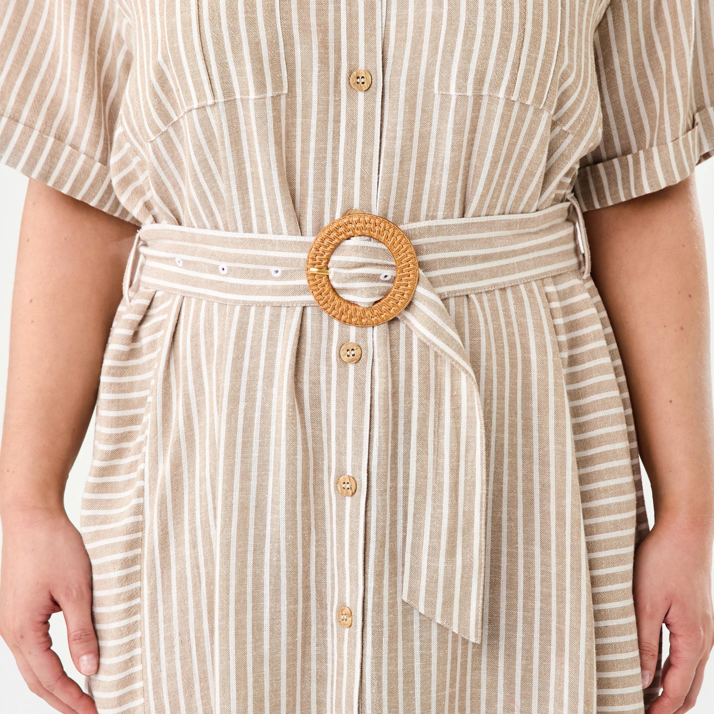 8 Short Sleeve Utility Shirt Midi Dress RESORT STRIPE DUNE BEIGE, 8 of 9
