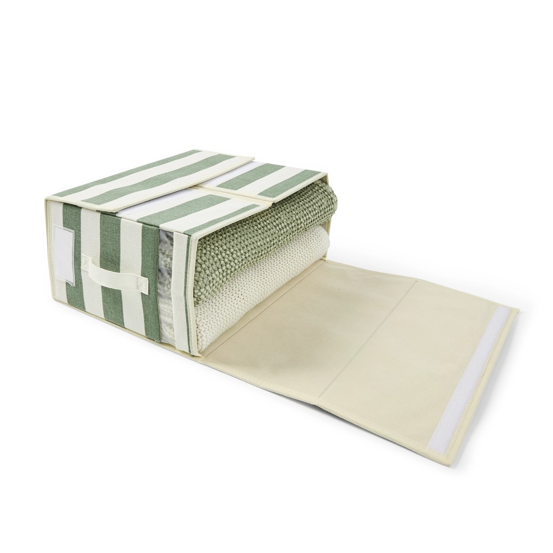 3 Linen Look Bed Linen Box - Large, Green Stripe, 3 of 10