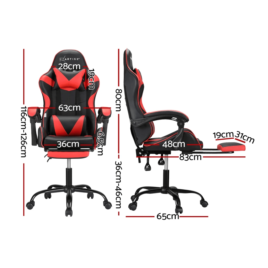 2 Artiss 2 Point Massage Gaming Office Chair Footrest - Multi, 2 of 2