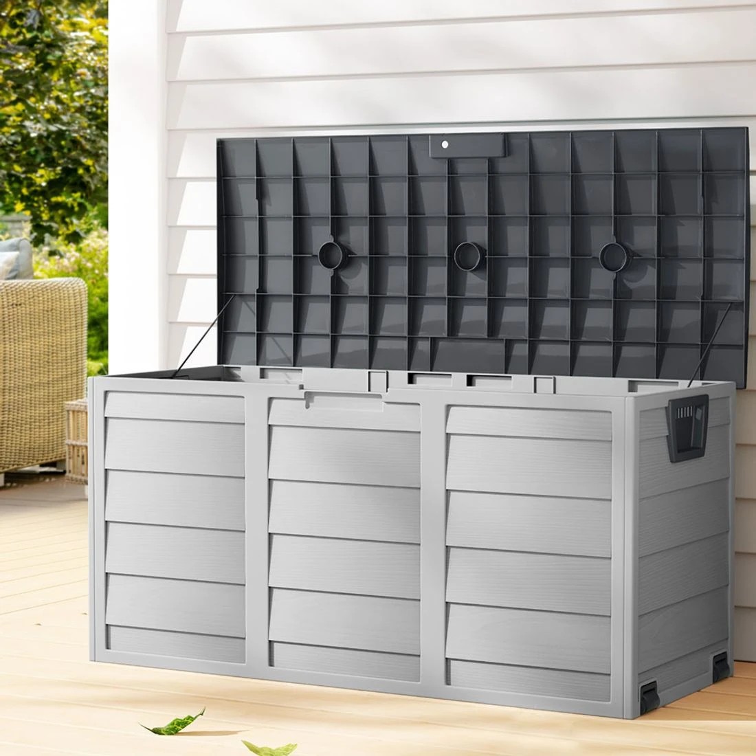 3 Gardeon Outdoor Storage Box 290L Lockable Organiser Garden Deck Shed Tool - Grey, 3 of 8