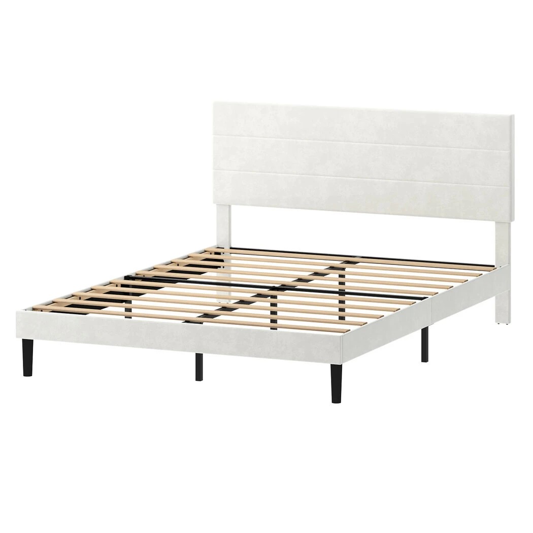 1 Levede Double Bed Frame with Headboard, Off White color, 1 of 8