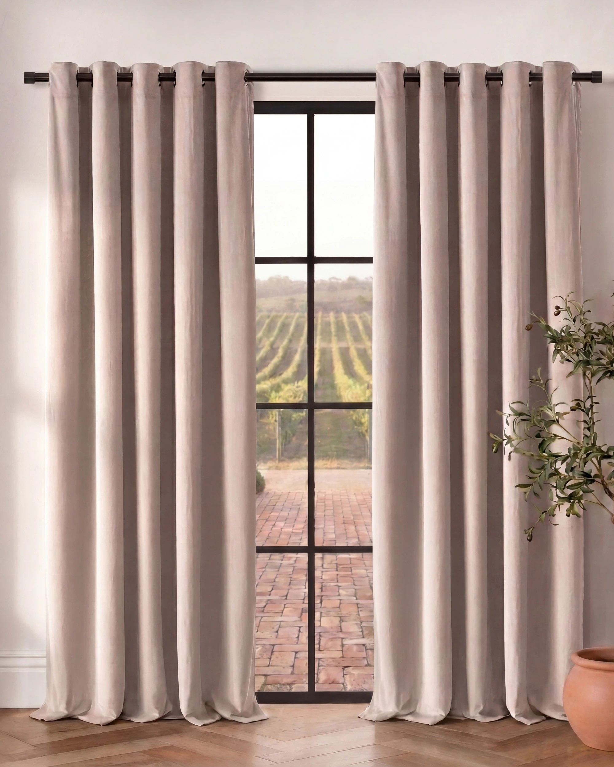 1 Cadence & Co. Byron Matte Velvet 100% Blockout Eyelet Curtains Twin Pack 90x223cm - Oat, 1 of 6
