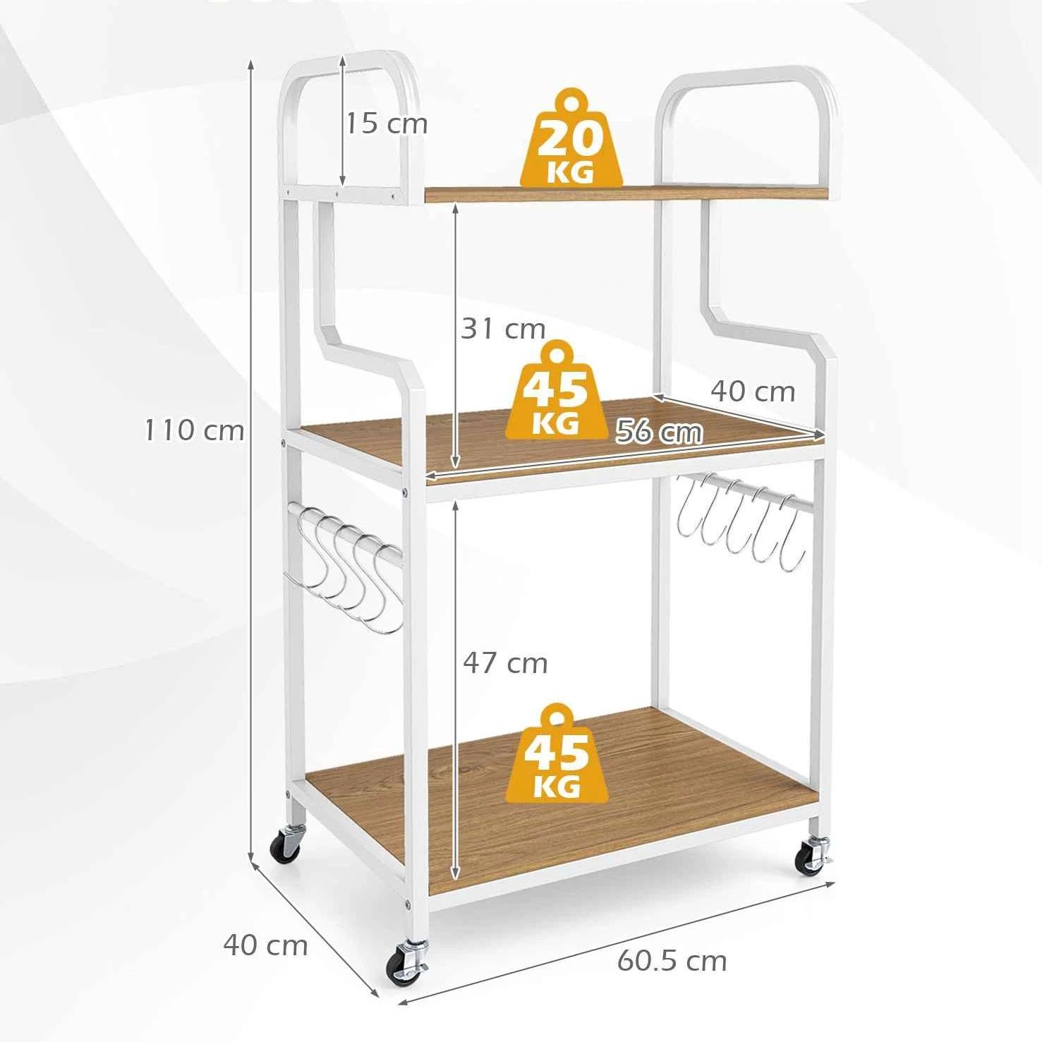 2 Costway 3-Tier Rolling Printer Stand 110cm Microwave Stand Cart - Natural, 2 of 3