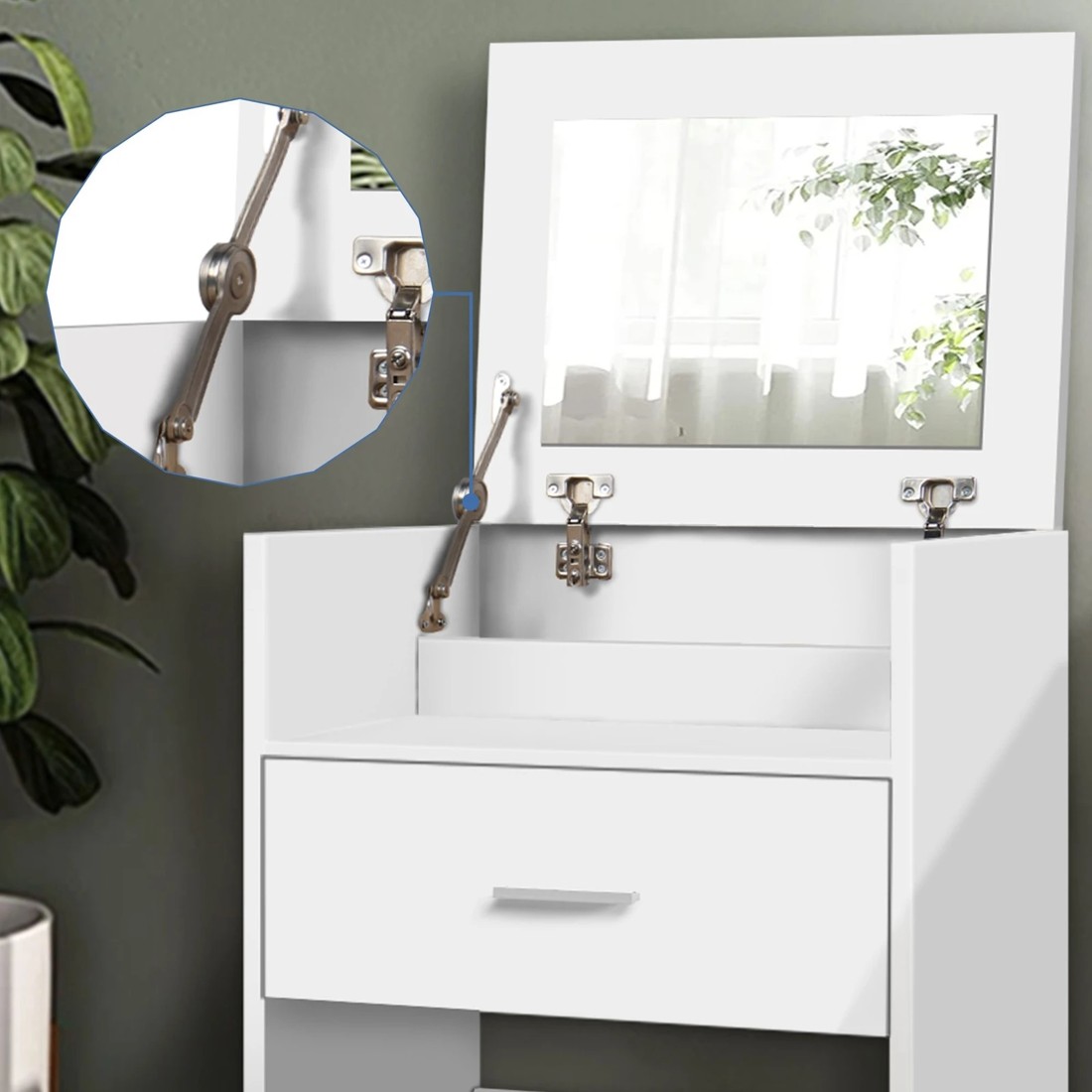 3 Alfordson Dressing Table Stool Set 2-In-1 Bedside Table Makeup Mirror - White, 3 of 10