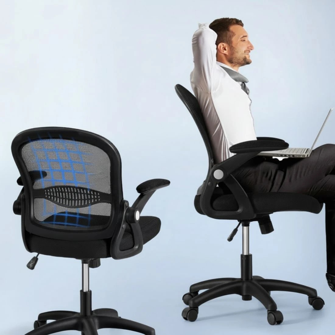 4 Artiss Mesh Office Chair Computer Gaming Desk Chairs Work Study Mid Back - Black, 4 of 5