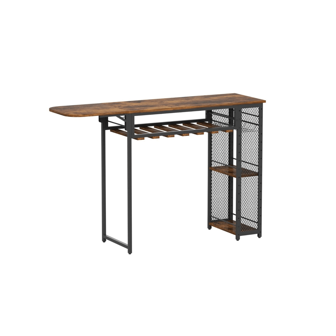 1 Artiss Industrial Bar Table with Wine Rack Built-in Cup Holder Extendable 140cm - Brown, 1 of 8