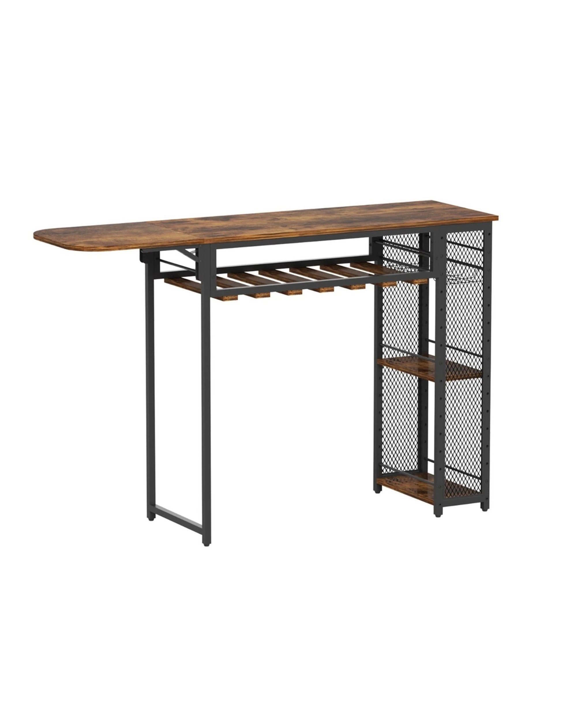 1 Artiss Industrial Bar Table with Wine Rack Built-in Cup Holder Extendable 140cm - Brown, 1 of 8