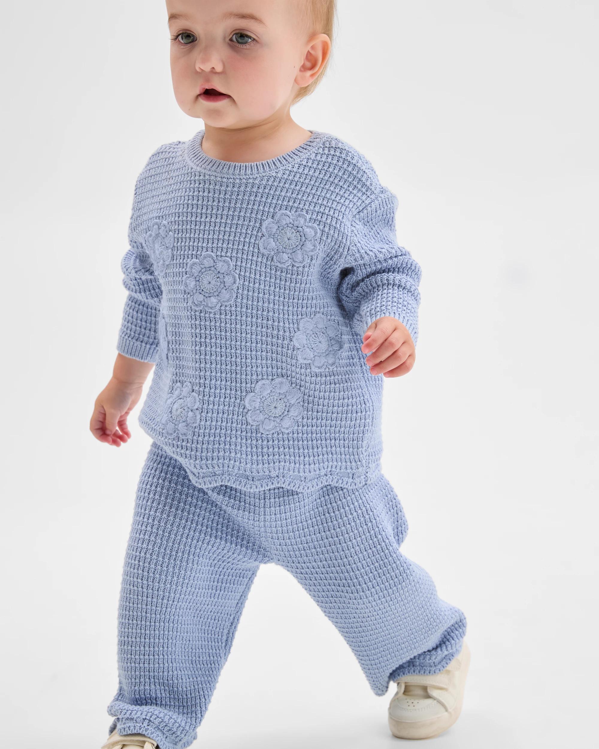 2 Target Baby Organic Cotton Knit Top & Pants 2 Piece Set FLOWERS BLUE, 2 of 5