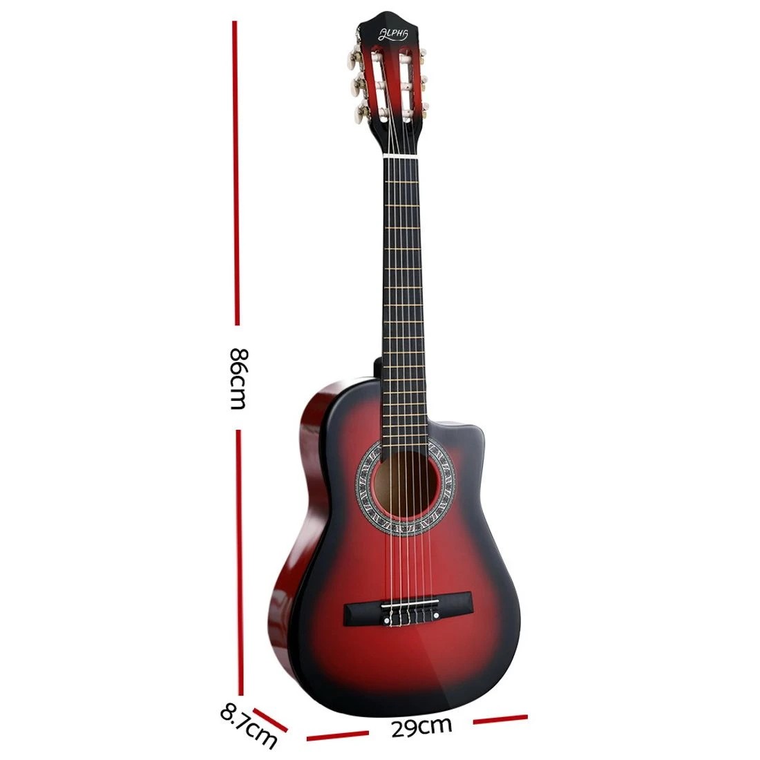 2 Alpha 34 Inch Classical Guitar Wooden Body Nylon String Beginner Kids Gift - Red, 2 of 6