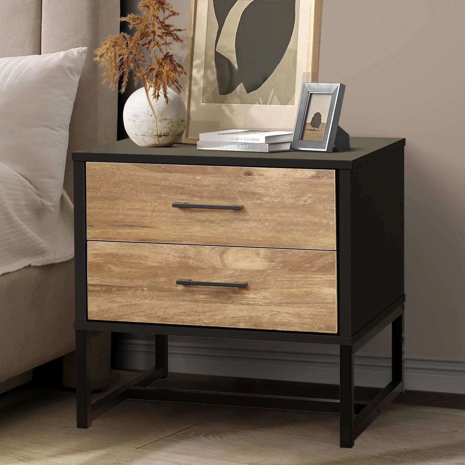2 Oikiture Bedside Table 2 Drawers Side Tables Storage Nightstand Metal
 - Multi, 2 of 10