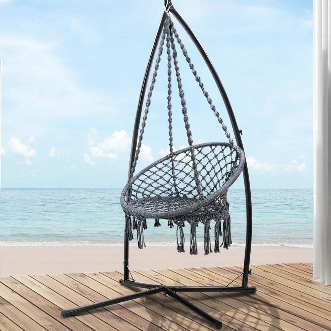 6 Gardeon Hammock Chair with Steel Stand Macrame Outdoor Swinging - Multi, 6 of 6