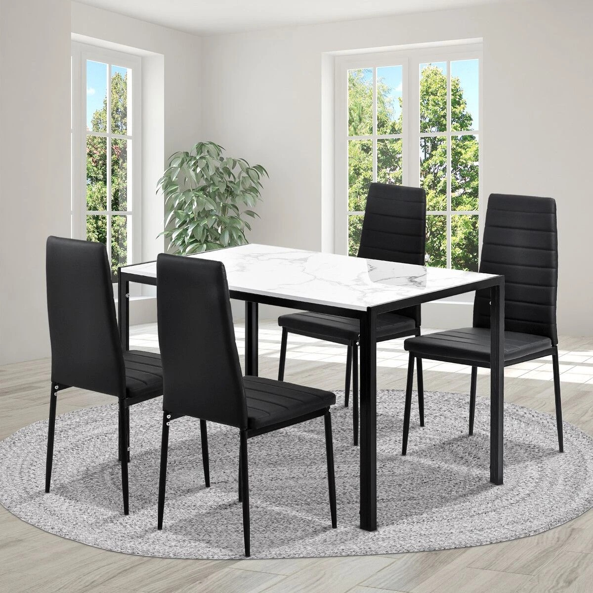 3 Ausway Marble Dining Table Set 4 Chairs Faux Marble Large Glossy Desk, 3 of 7