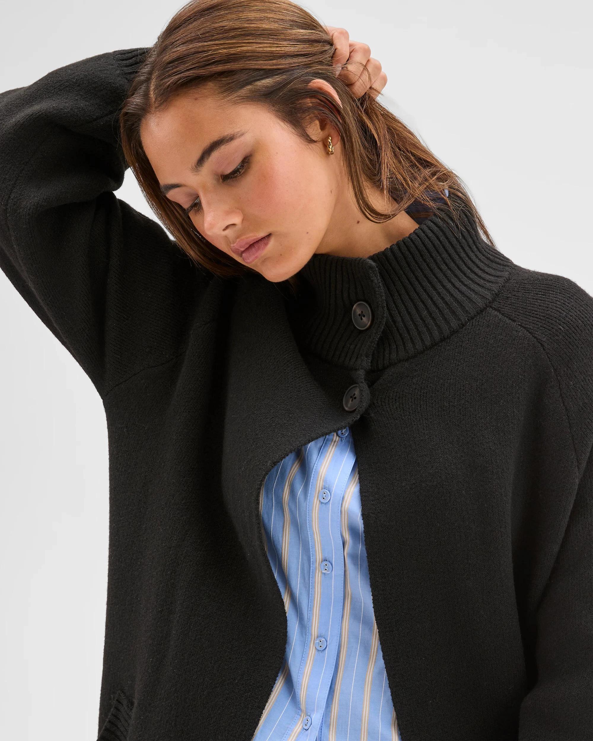 2 Lily Loves Funnel Neck Longline Cardigan BLACK, 2 of 7