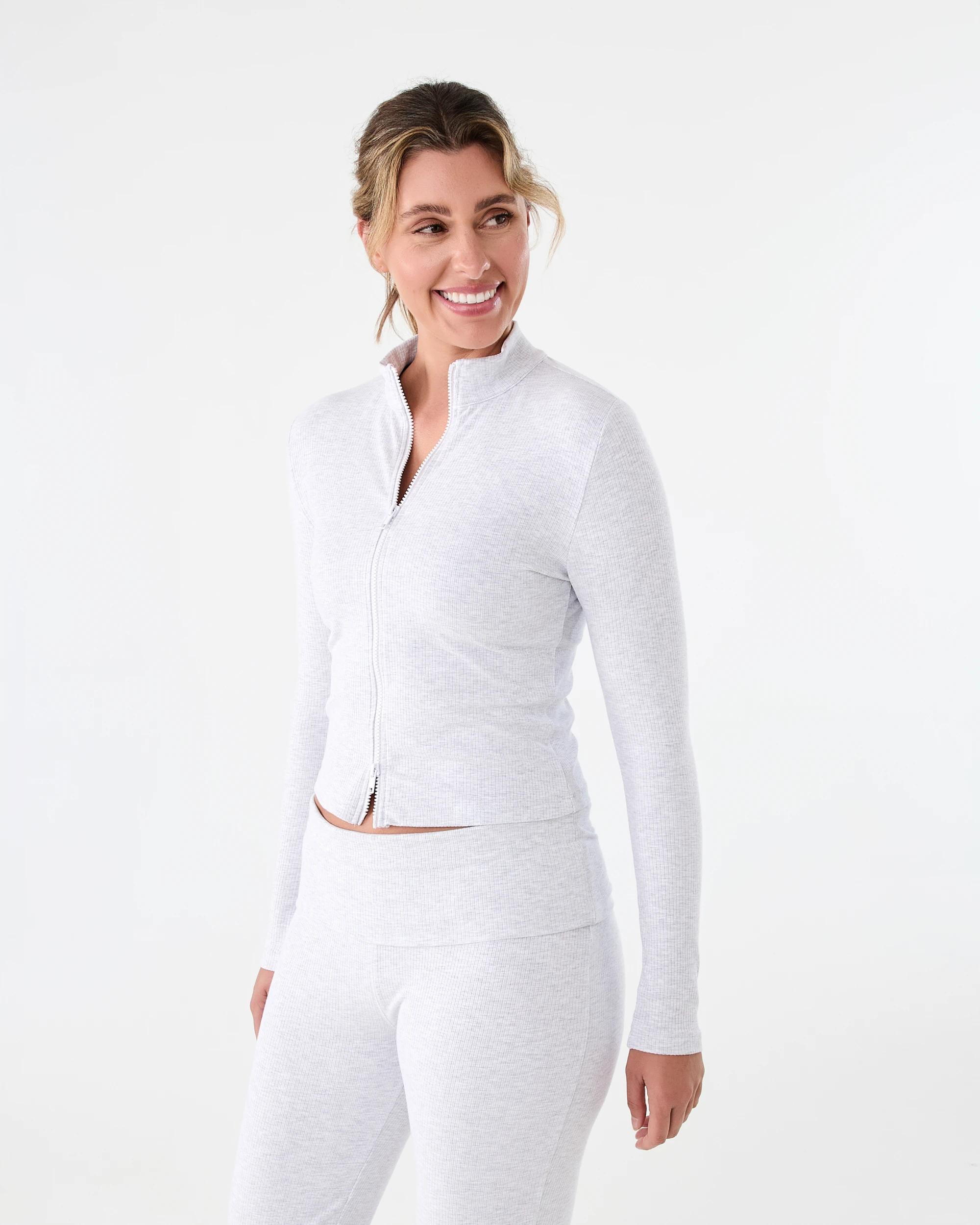 3 Active Womens Ribbed Zip Through Long Sleeve Top Heather, 3 of 9
