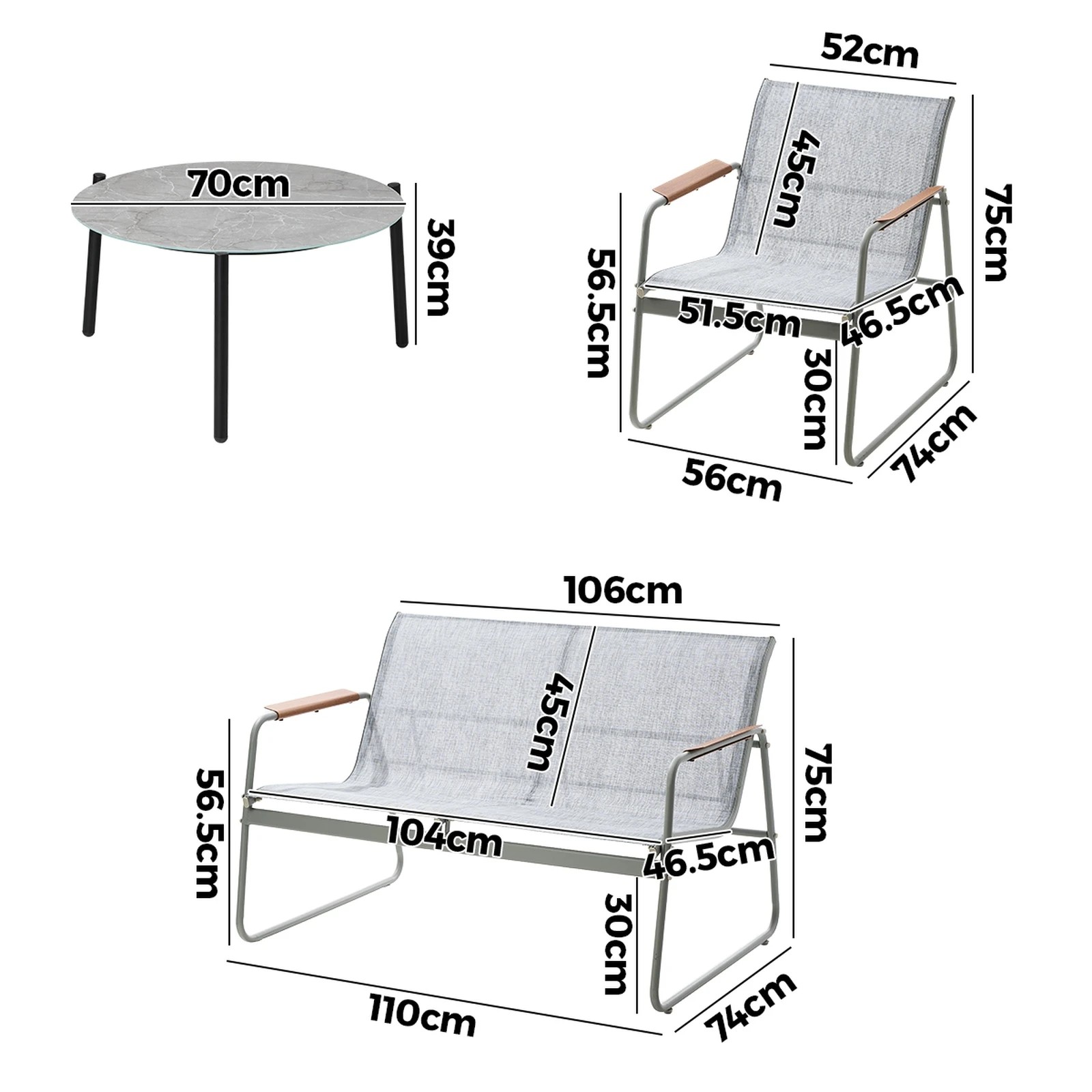 2 Livsip Outdoor Lounge Setting 4 Seater Furniture Patio 70cm Coffee Table Garden - Multi, 2 of 9