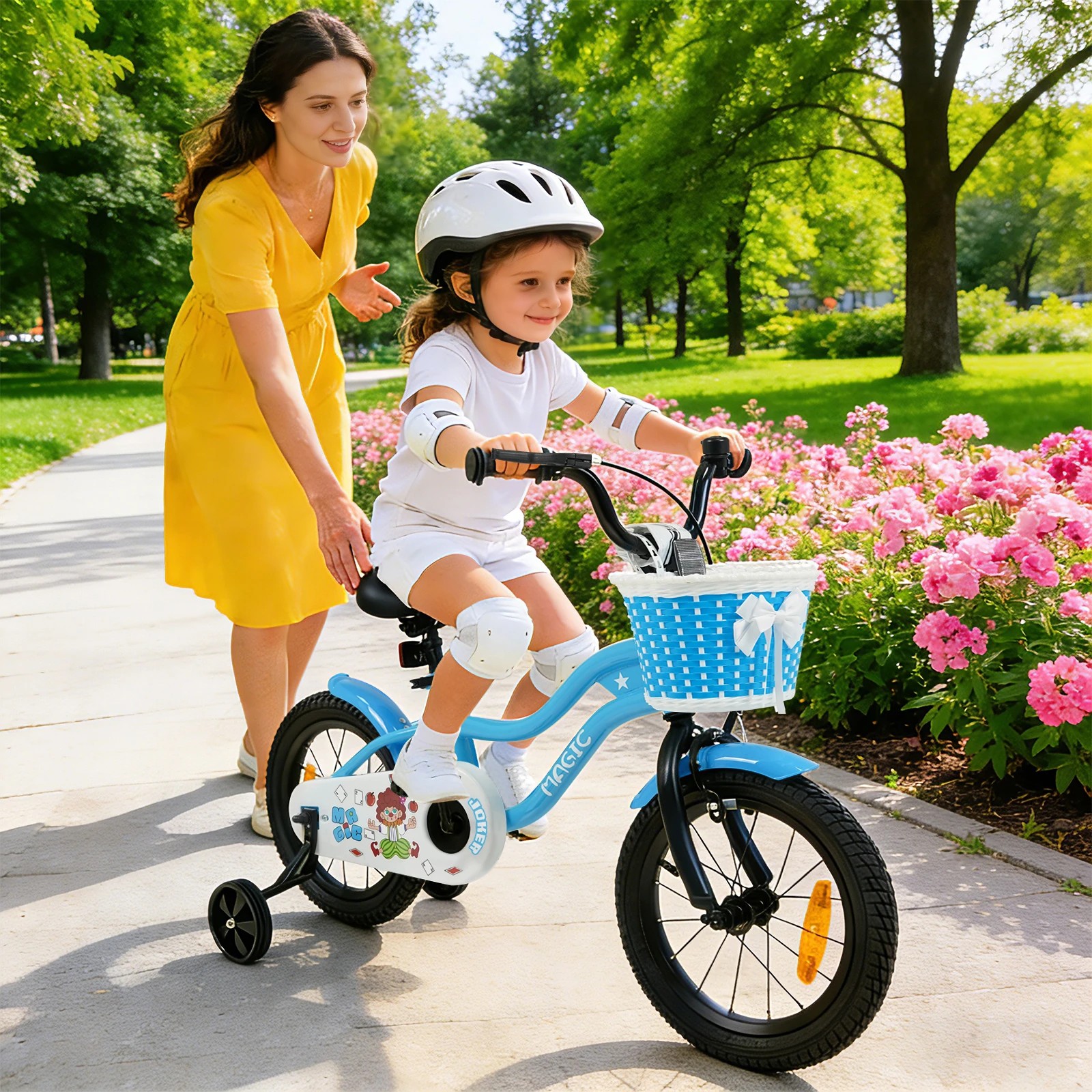 2 Costway 35cm Kid Bicycle Dual Brake Balance Bike Ride on w/Training Wheels Adjustable Seat - Blue, 2 of 3