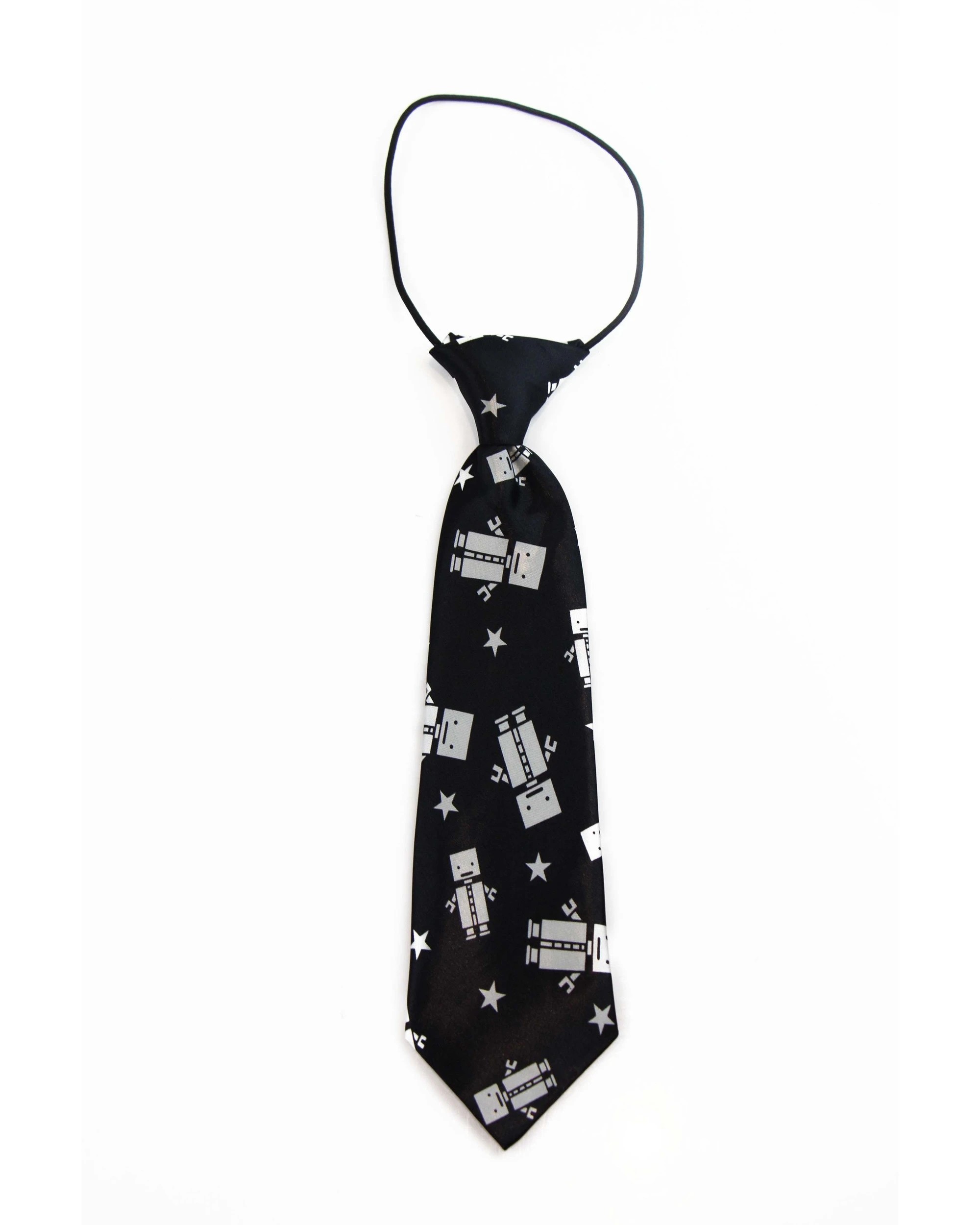 2 Zasel Kids Boys Black & White Patterned Elastic Neck Tie - Robot, 2 of 2