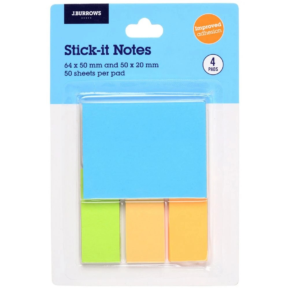 1 J.Burrows Stick-It Notes Assorted Sizes Pastel 4 Pack, 1 of 4