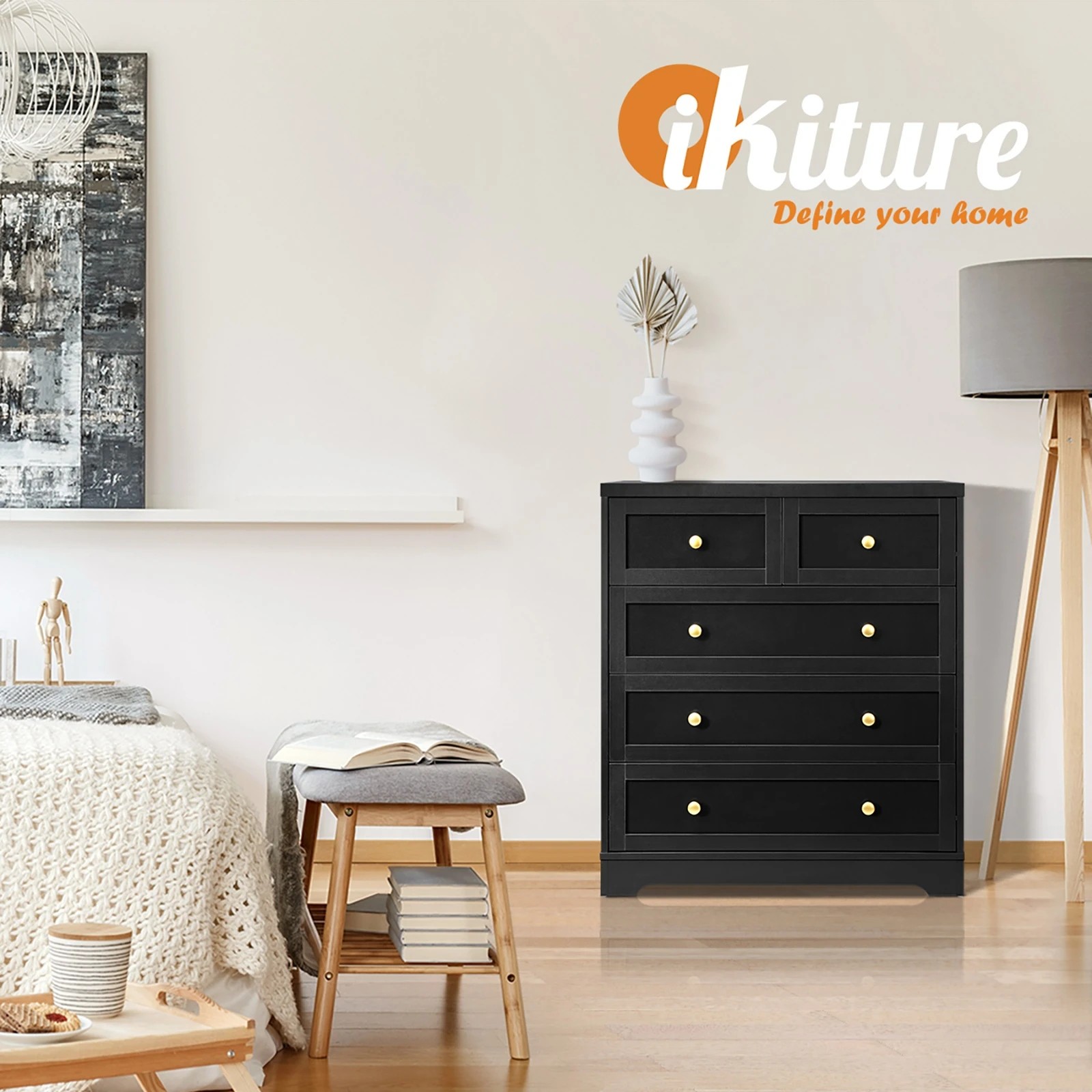 5 Oikiture 5 Chest Of Drawers Tallboy Dresser Table Storage Cabinet
 - Black, 5 of 10