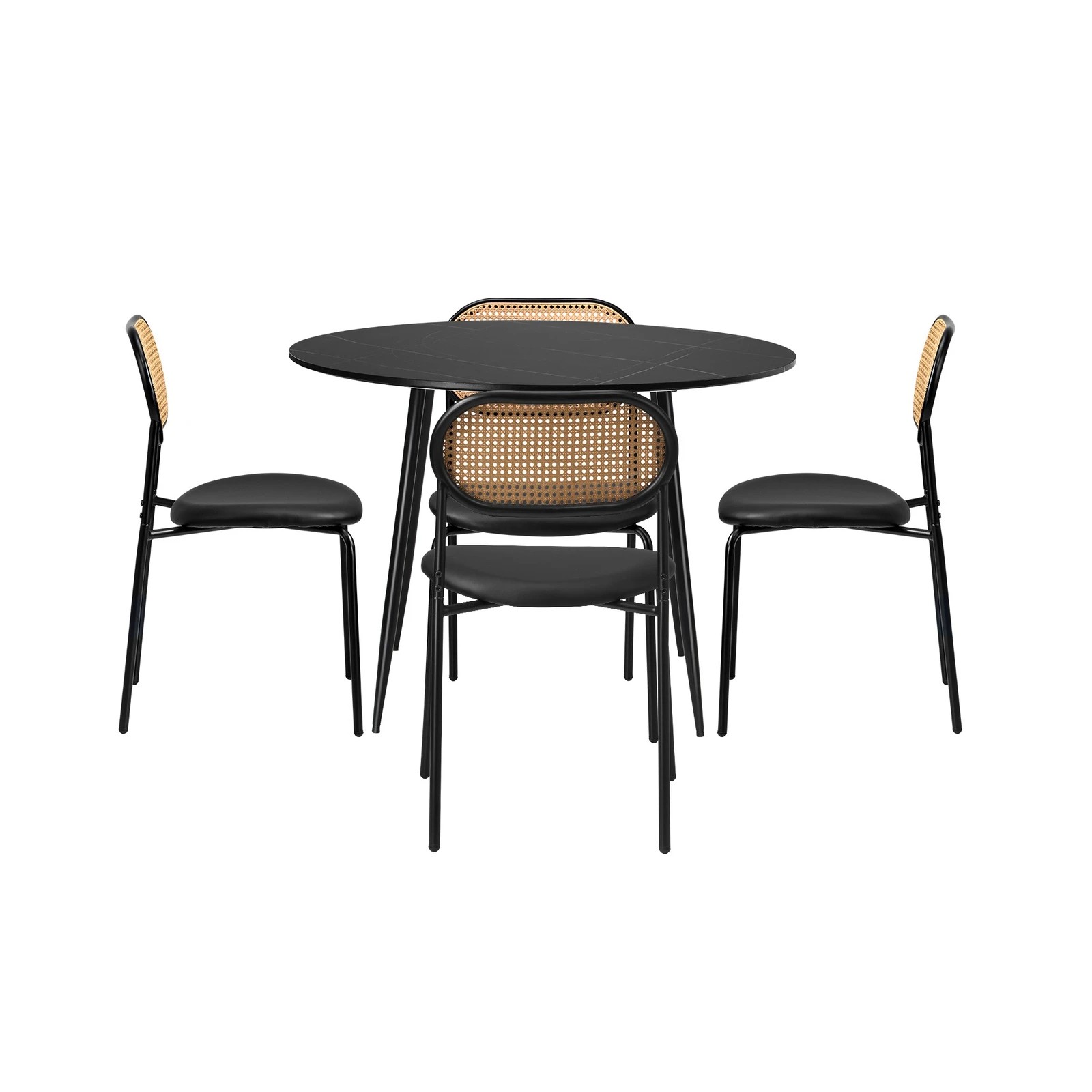 8 Oikiture 110cm Round Dining Table with 4PCS Dining Chairs PU Leather - Black, 8 of 9