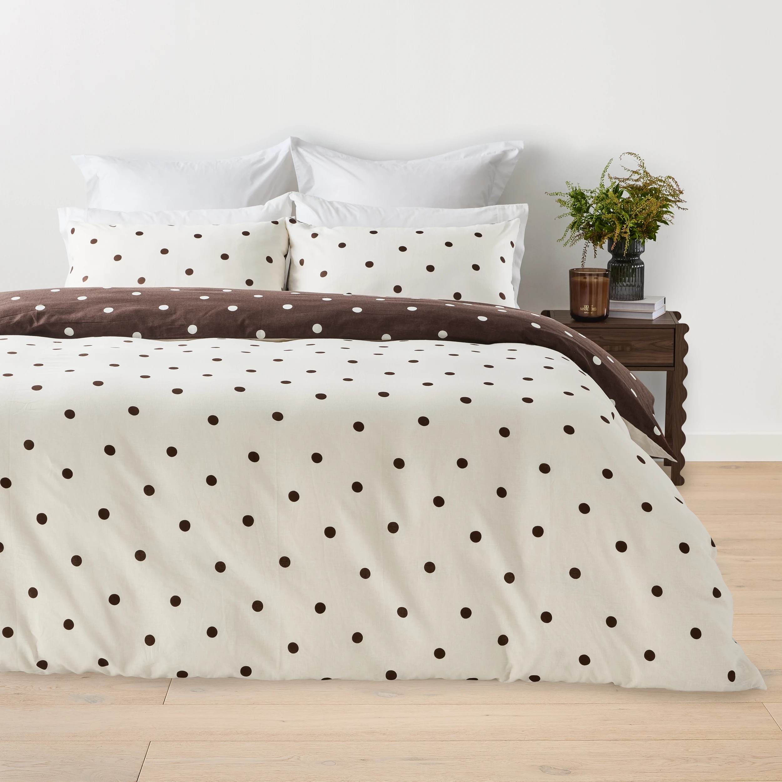 1 Polka Dot Linen Cotton Reversible Quilt Cover Set – Super King Bed, Off White and Chocolate, 1 of 9