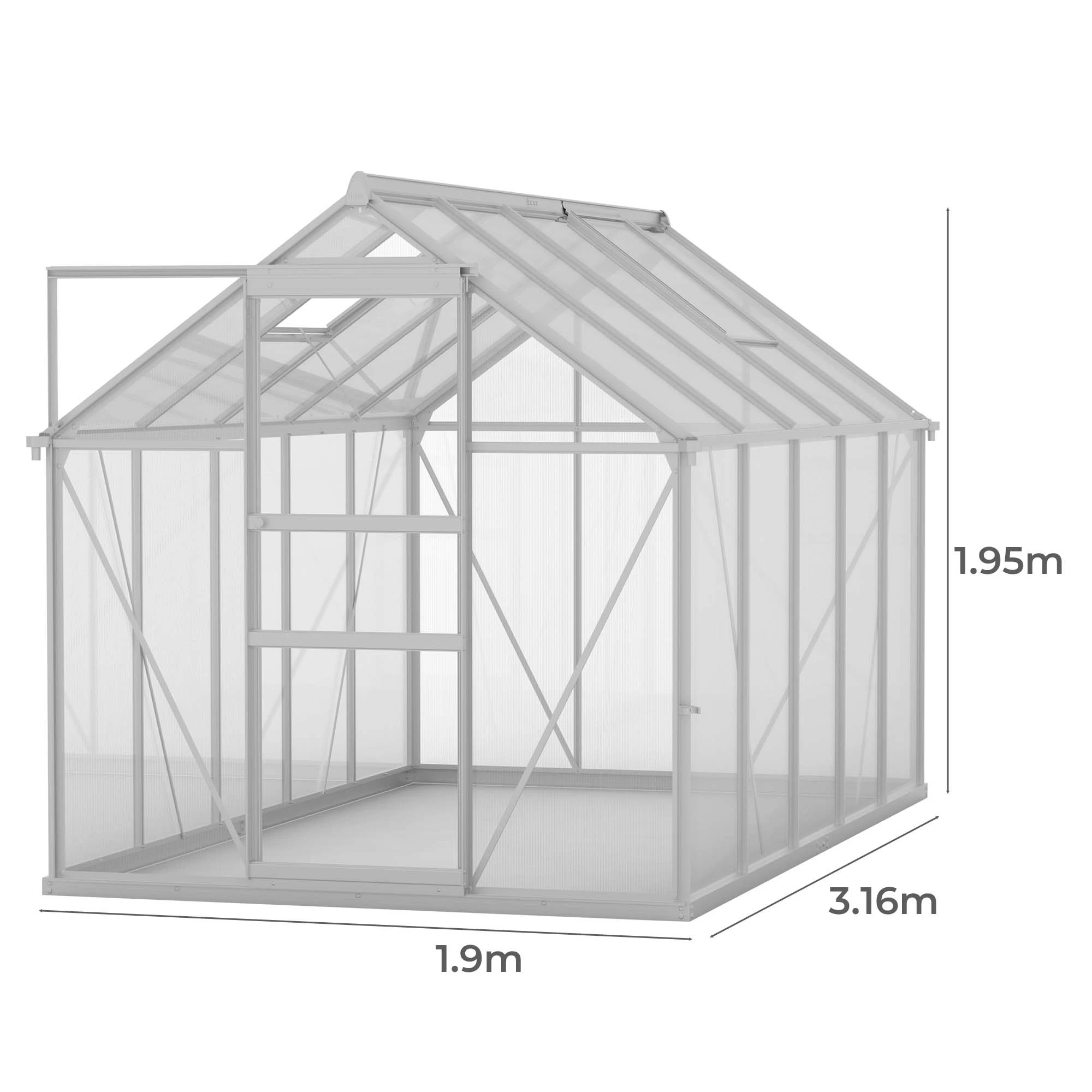 3 Levede Alumium Greenhouse 1.95X1.9X3.16M Polycarbonate Garden Shed, 3 of 9