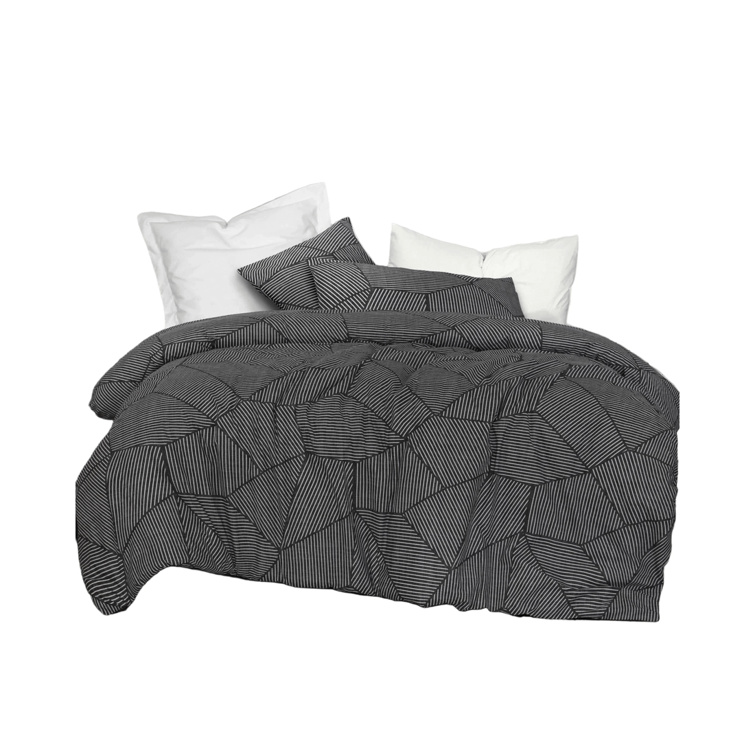 1 Amsons Ariana Carbon Pure Cotton Quilt Cover Set - Charcoal Stripe with Extra Standard Pillowcases - Charcoal, 1 of 3