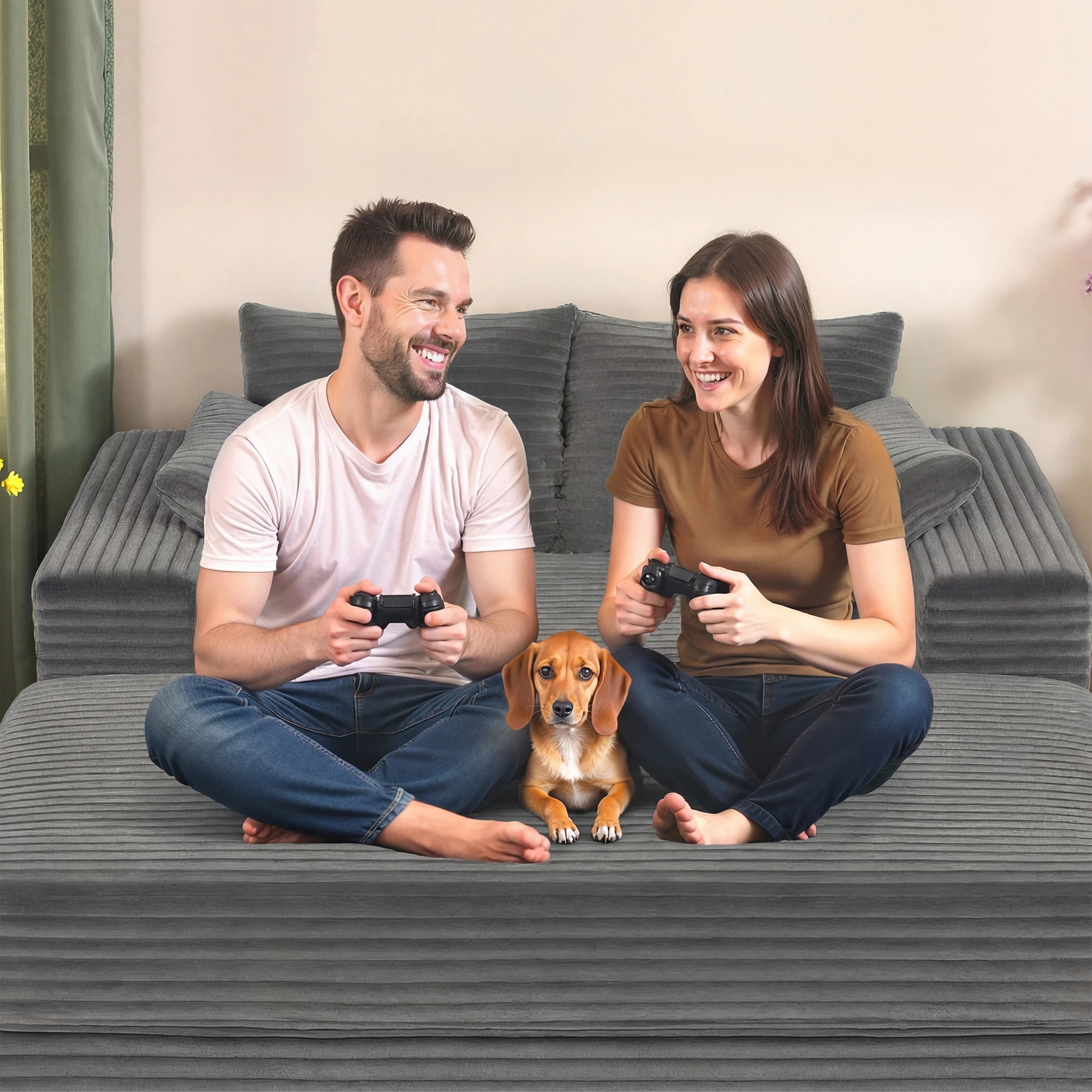 8 Advwin 146cm Chaise Lounge Chair with Storage Ottoman Fluffy Upholstered Sofa Bed - Grey, 8 of 10