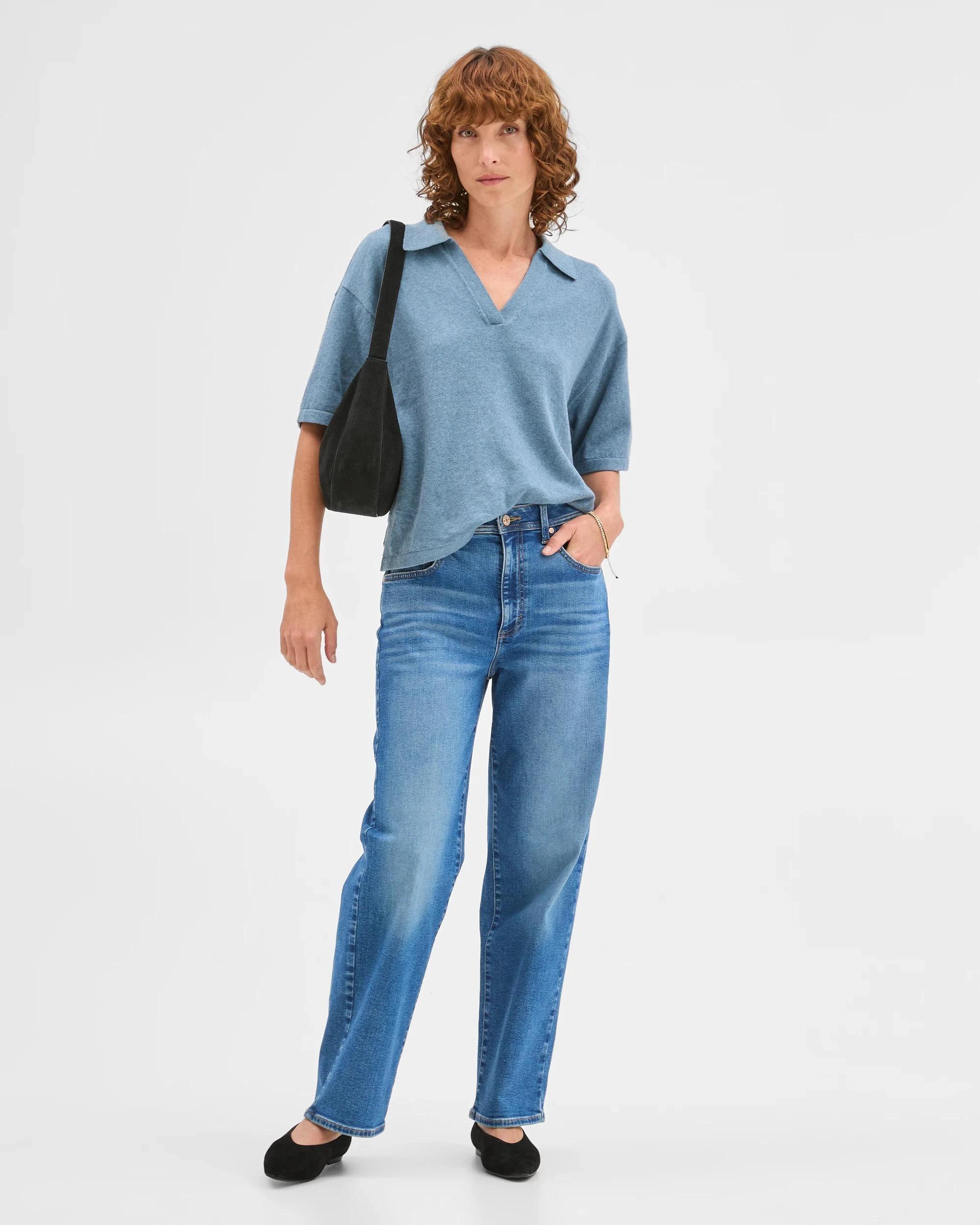 2 Target Woman Australian Cotton Blend Knit Polo Top STEEL BLUE, 2 of 7