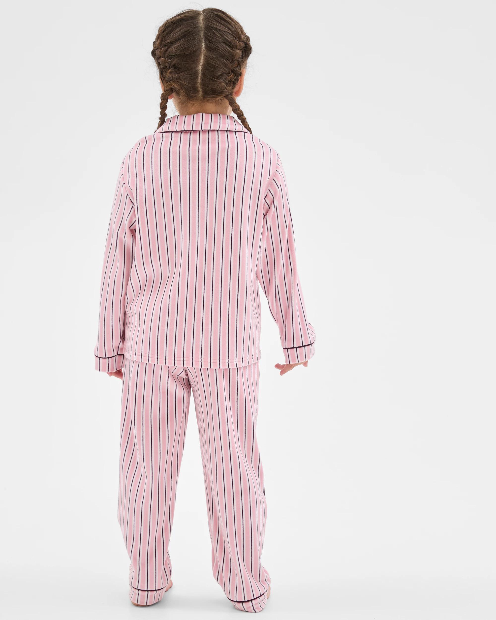 3 Target Kids Younger Girls Button Through Fleece Pyjama Set STRIPE, 3 of 6