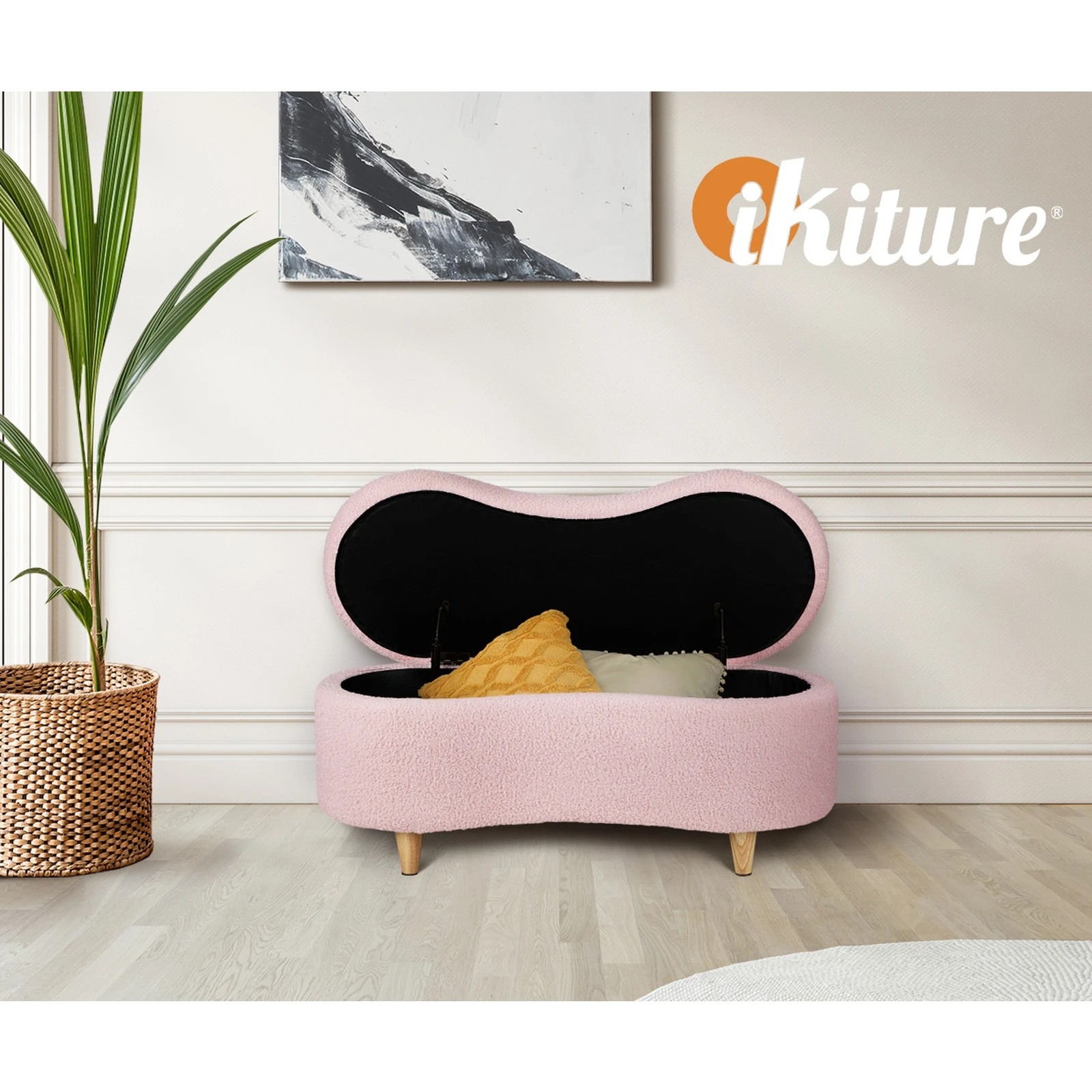 7 Oikiture Storage Ottoman Cashew Teddy Boucle Chest Bench Blanket Box Stool - Pink, 7 of 9