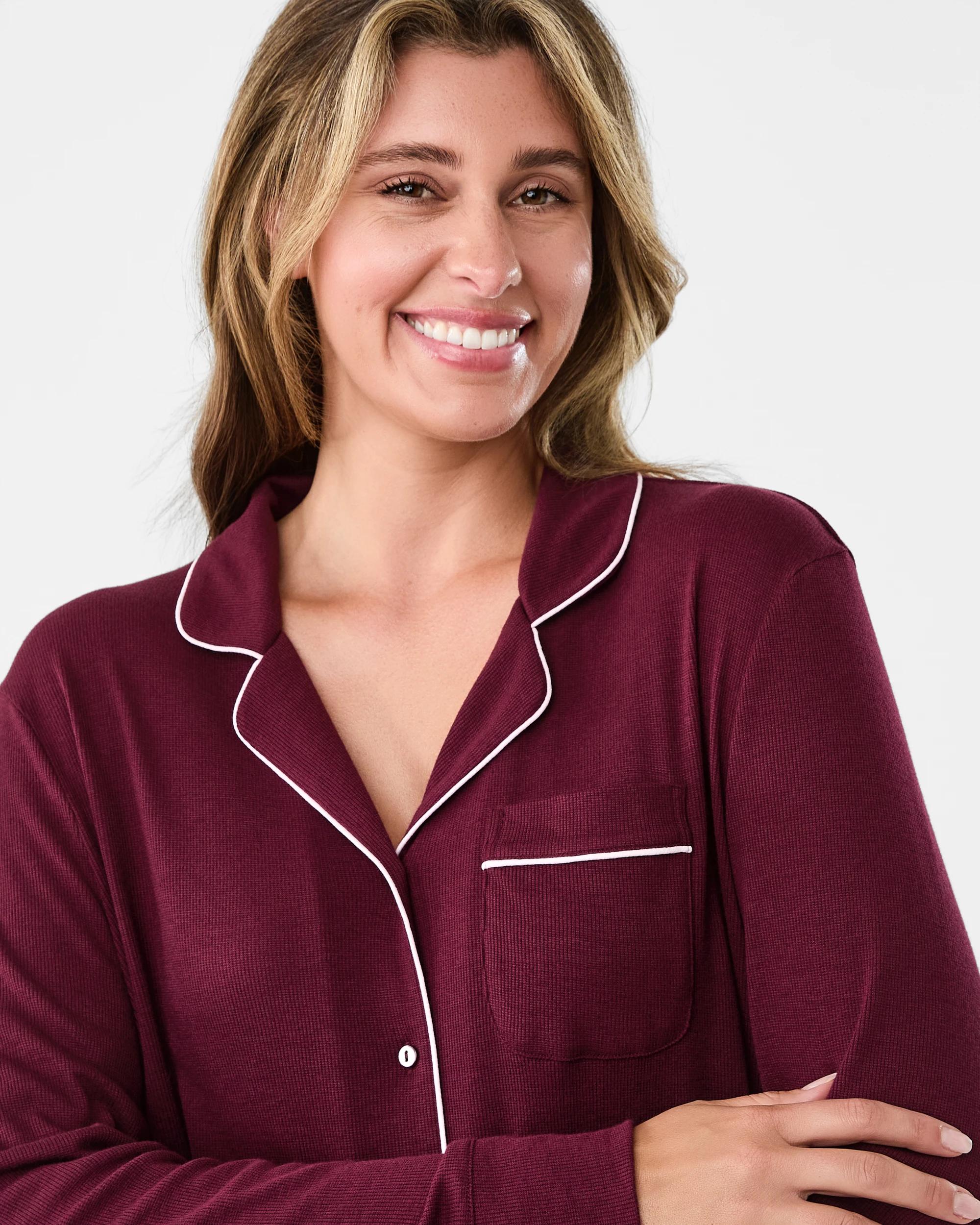 4 Long Sleeve Top and Pants Comfort Rib Pyjama Set Velvet Red, 4 of 7