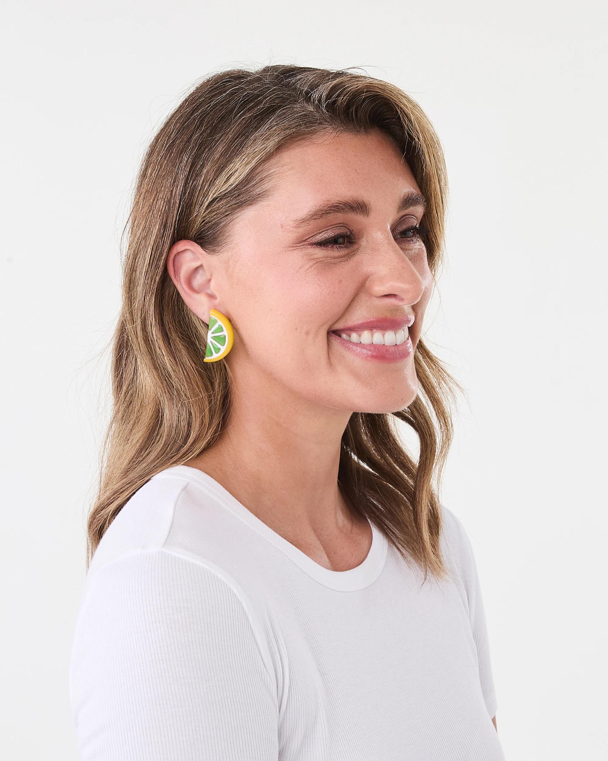 3 Lemon Slice Stud Earrings - Yellow and Green Yellow, 3 of 4