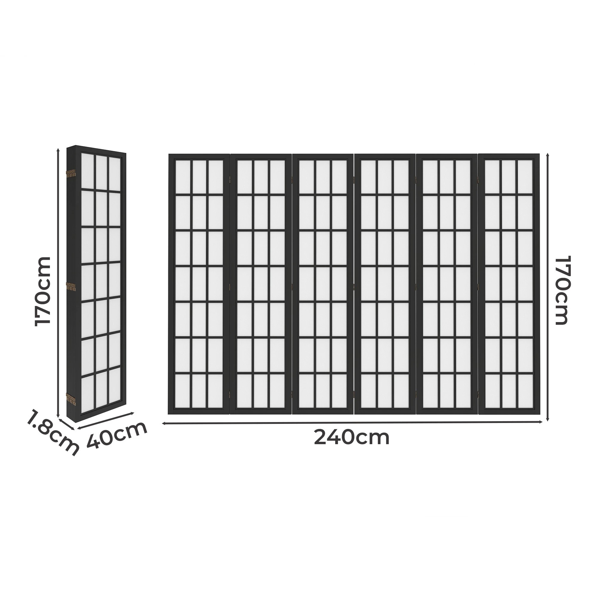 3 Levede 6 Panel Room Divider Folding Partition Freestanding Screen Wooden - Black, 3 of 9