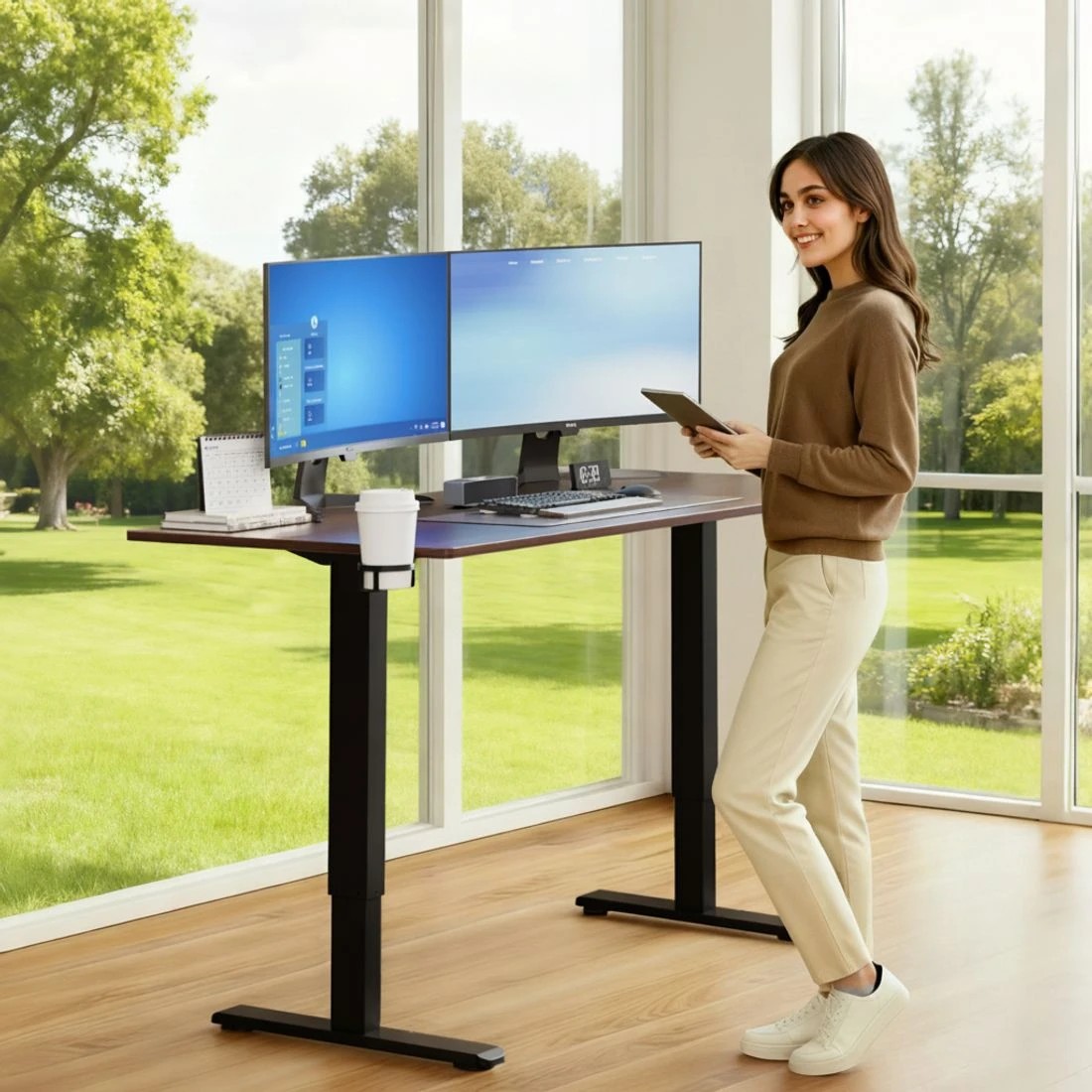 8 Artiss Standing Desk Motorised Dual Motor Electric Walnut 140CM - Brown, 8 of 8