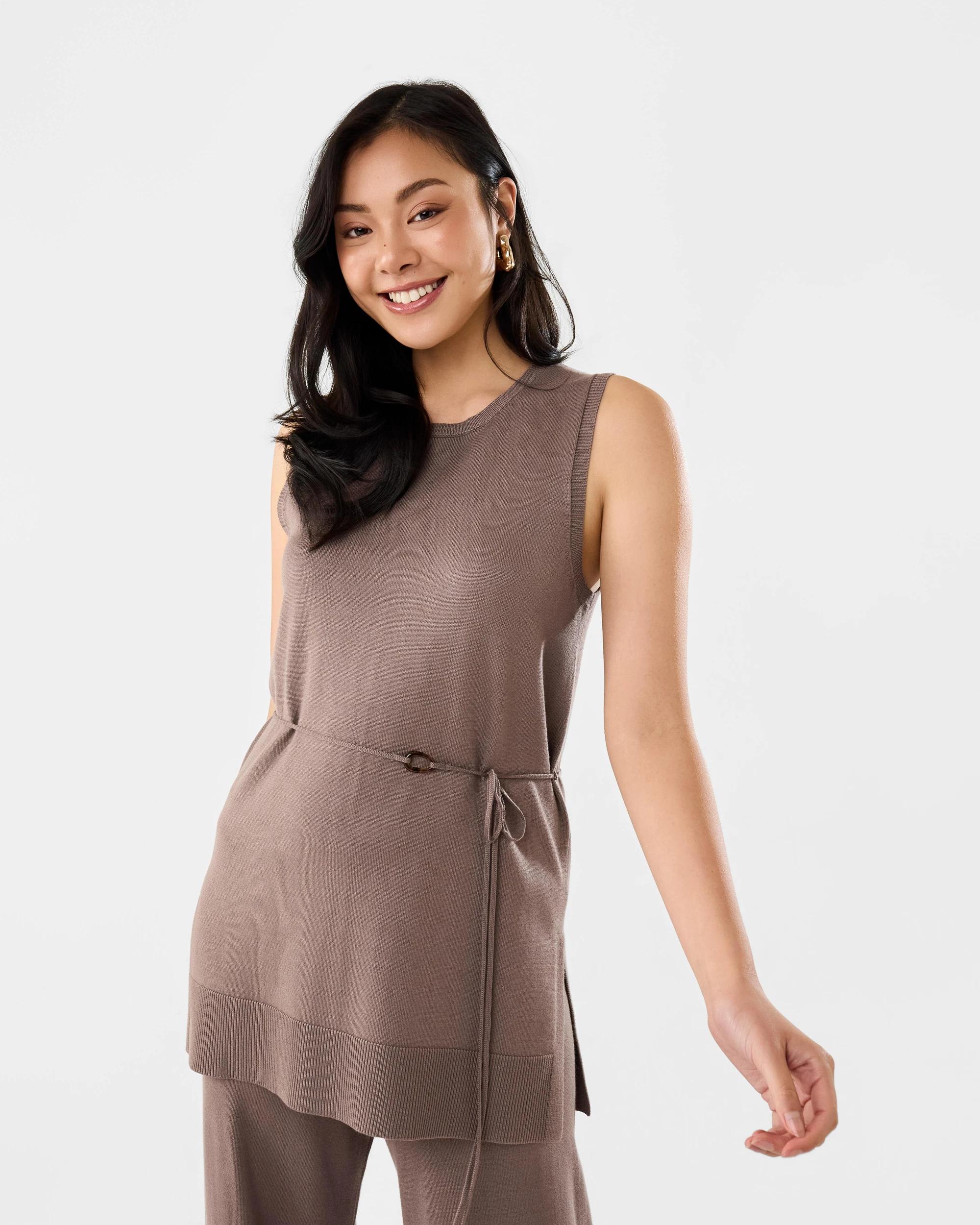1 Sleeveless Tunic Top Taupe Brn, 1 of 9