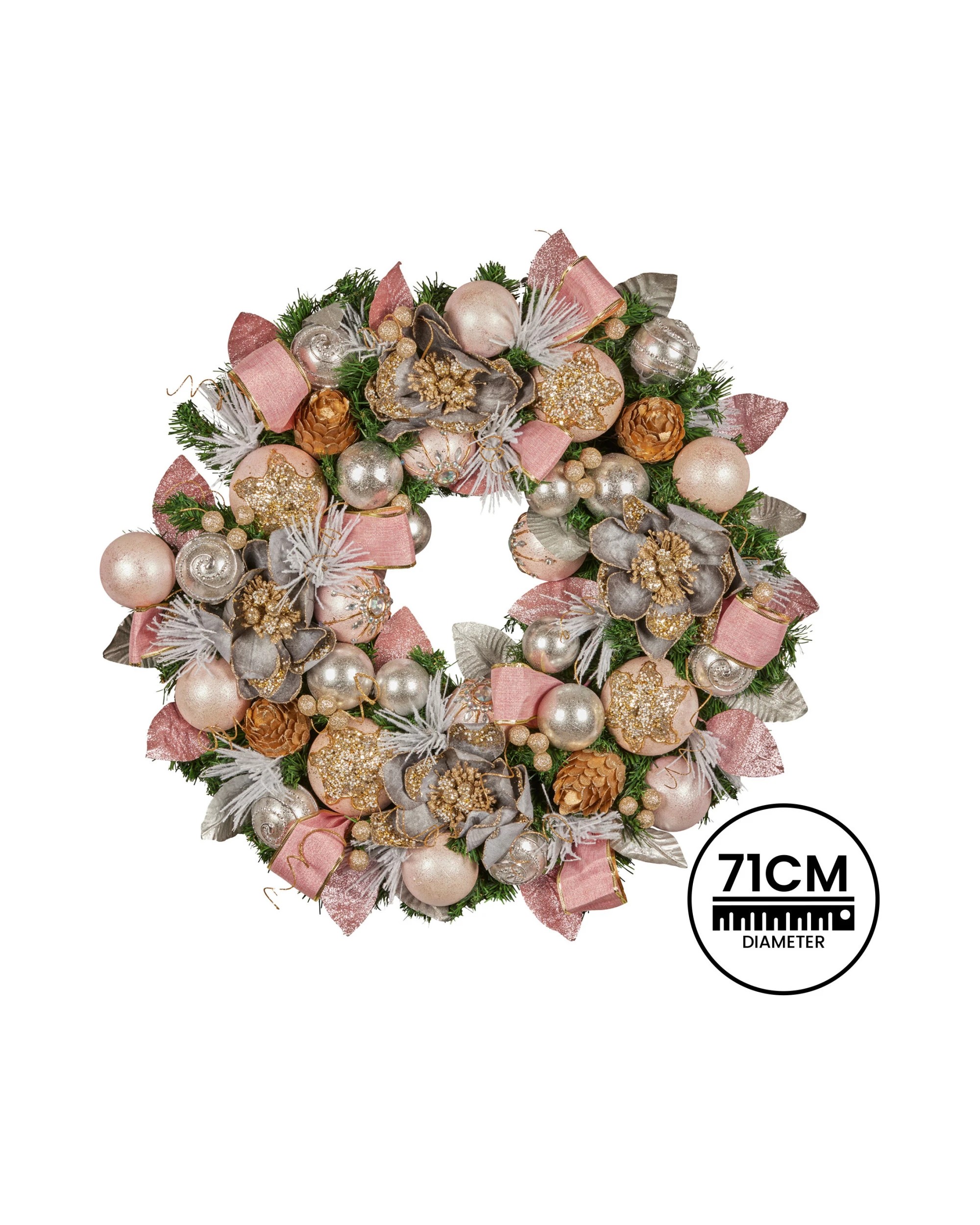 3 Christabelle 71cm Christmas Wreath Pink Front Door Decoration Jewelled Baubles Flowers Pine Cones Ribbons Ornaments, 3 of 9