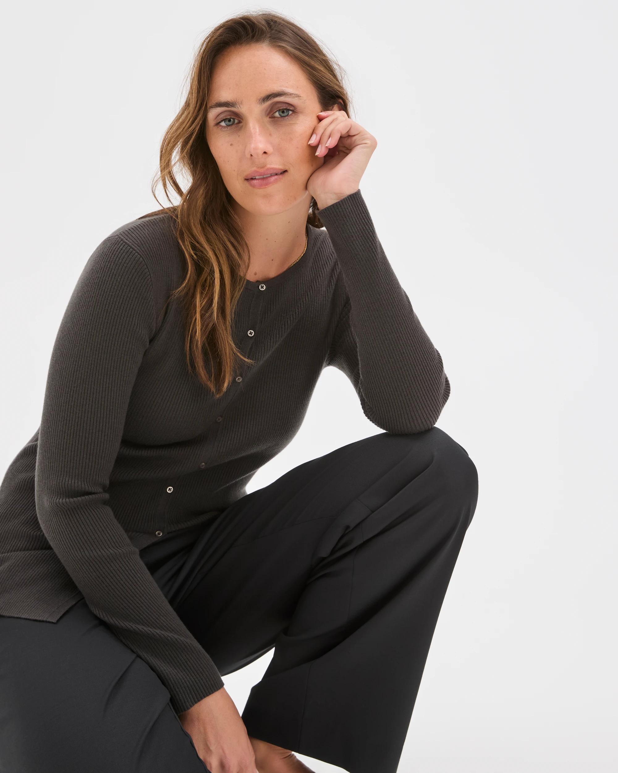 4 Preview Long Sleeve Button Detail Knit Top CINDER, 4 of 7