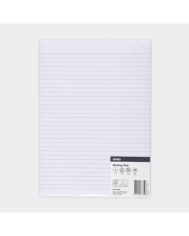 3 Pack A4 Writing Pad 80 Sh
