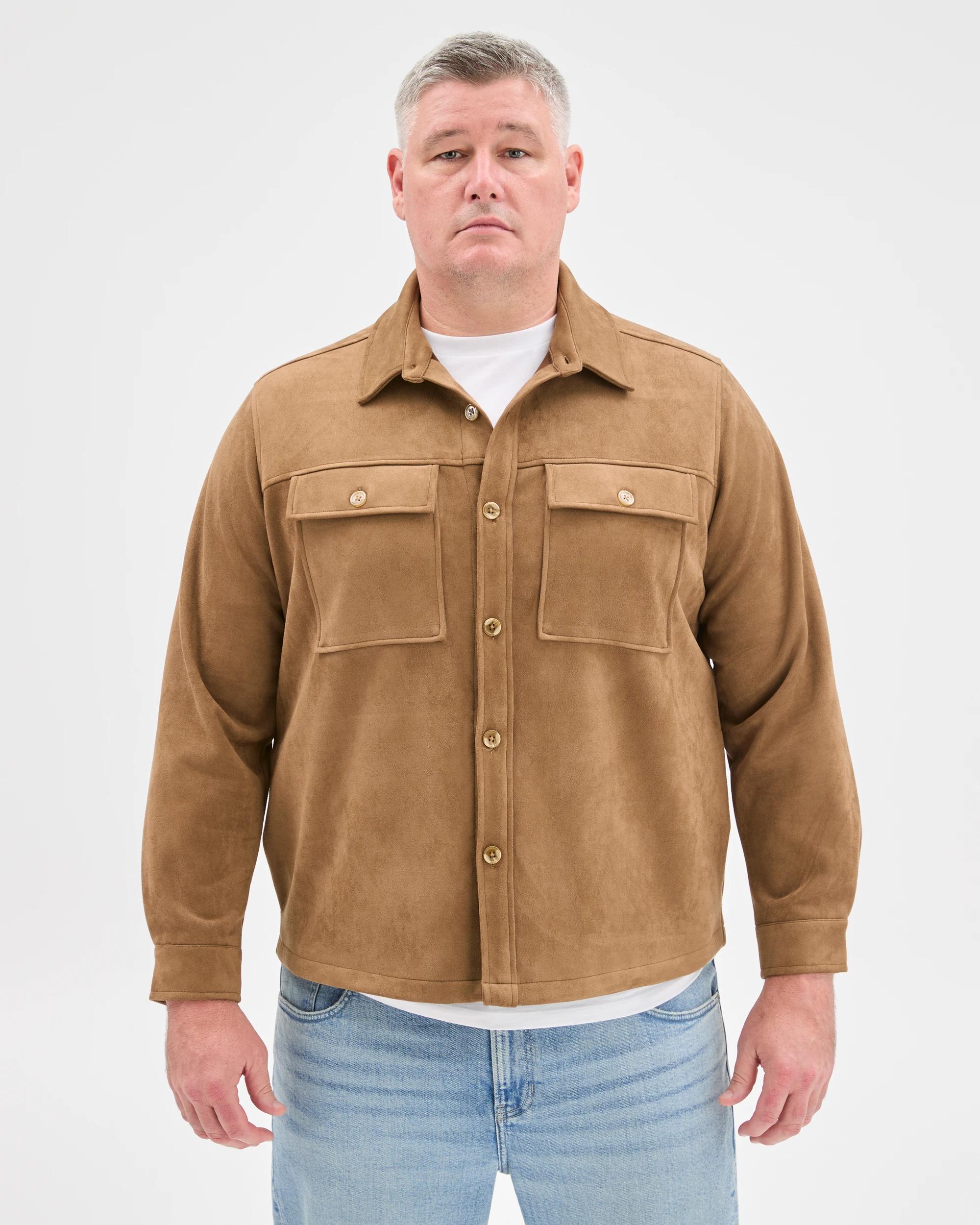 4 Target Man Plus Size Suede Overshirt TAN, 4 of 6