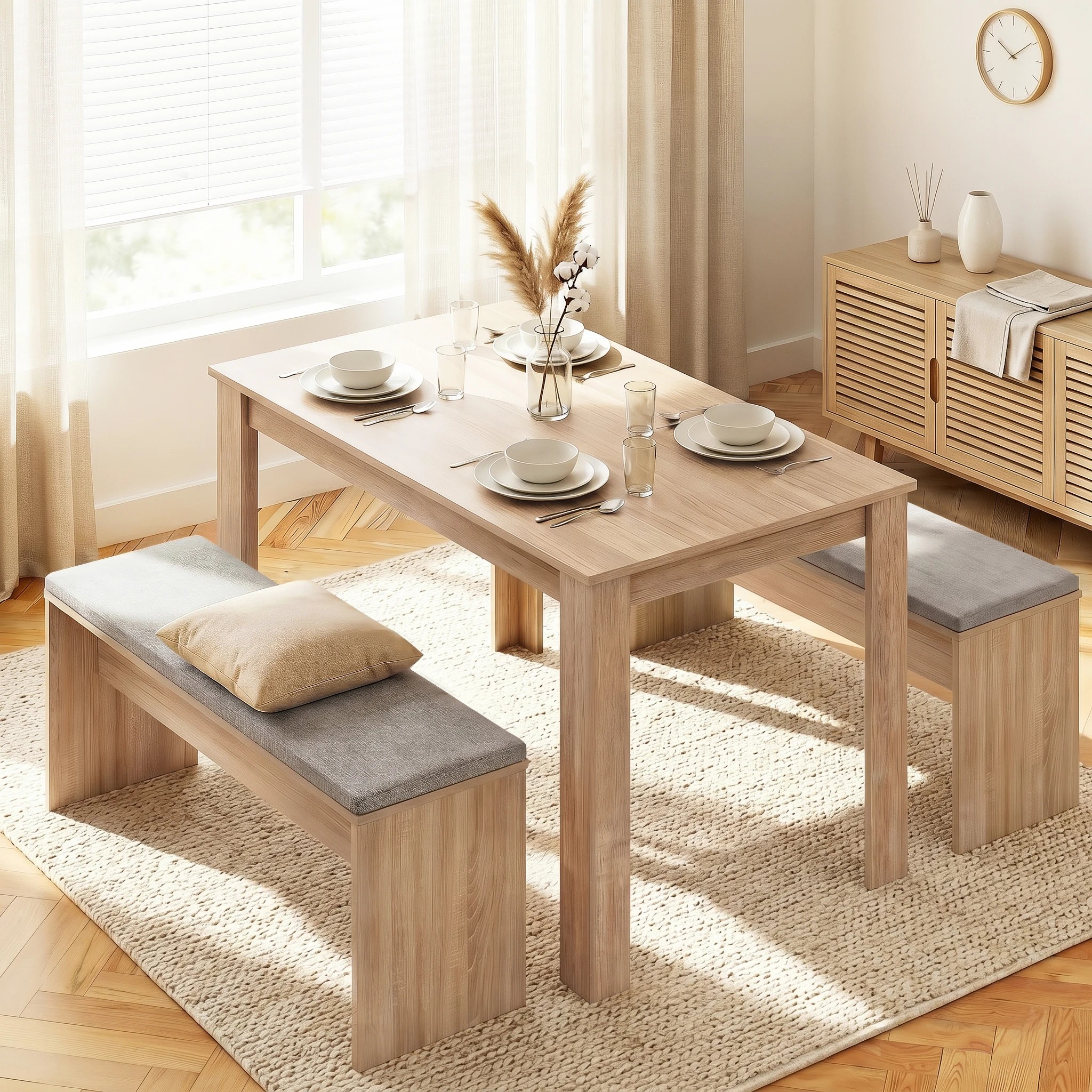 10 Artiss Dining Table and Chairs Set of 3 Bench Kitchen Furniture - Natural, 10 of 10