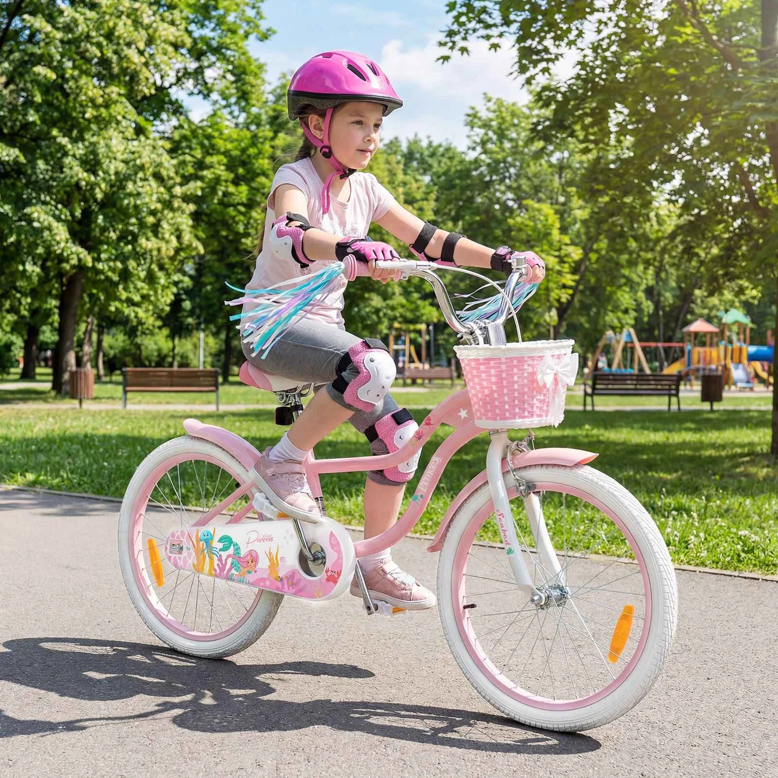 3 Costway 51cm Kids Bicycle Adjustable Bike w/Hand & Coaster Brakes Handlebar Basket - Pink, 3 of 3